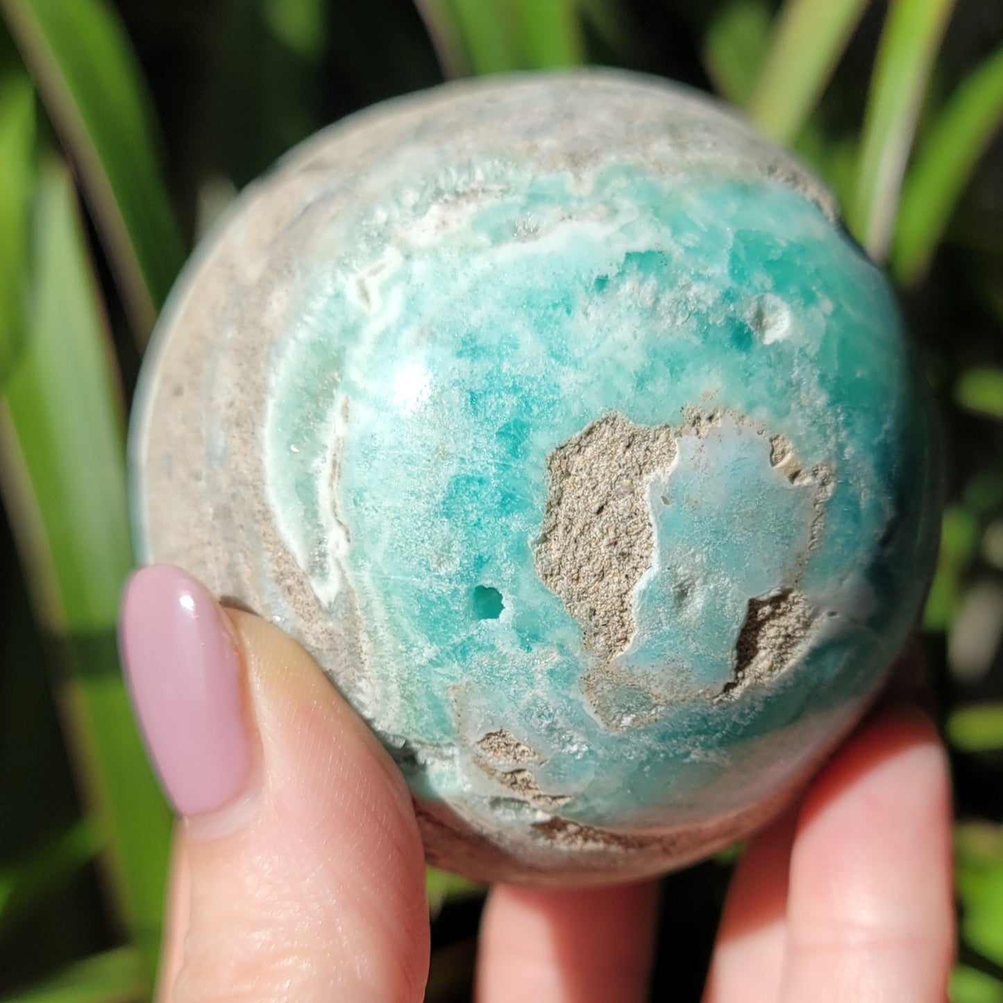 Blue Aragonite Sphere - Calming Oceanic Energies for Emotional Balance