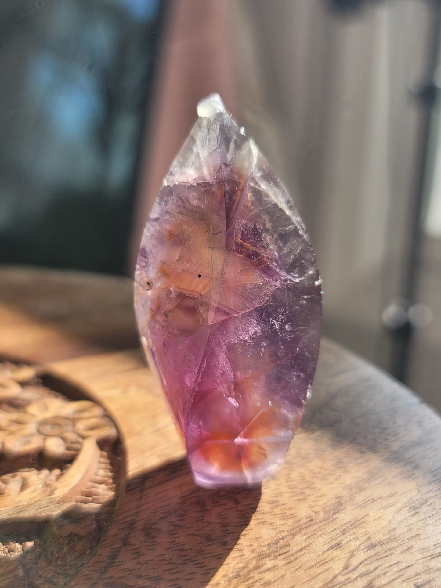 Fluorite Flame Carving: Radiant Spectrum of Healing Energies