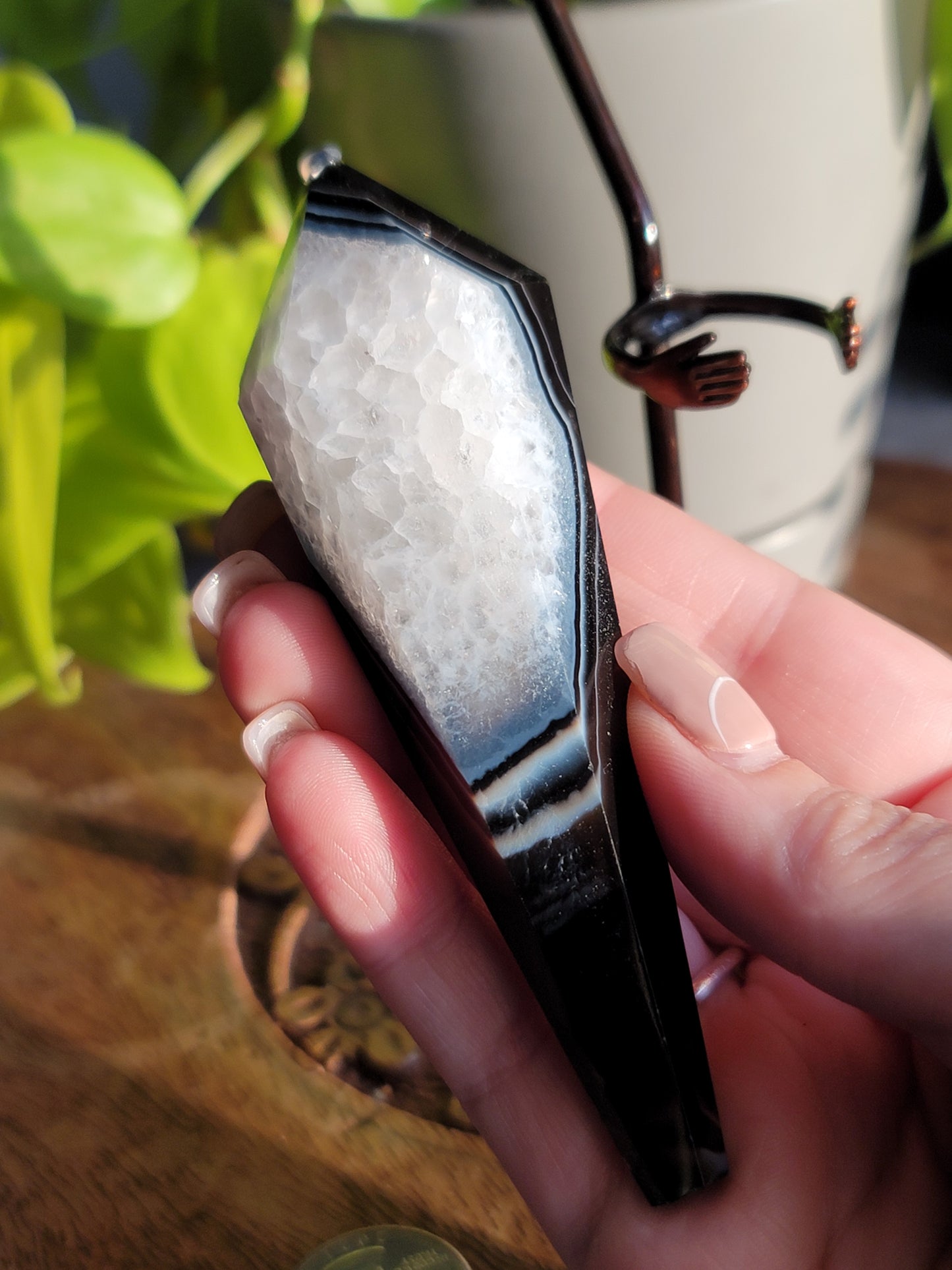 Black Agate Wand with Quartz: Grounded Elegance and Clear Energies
