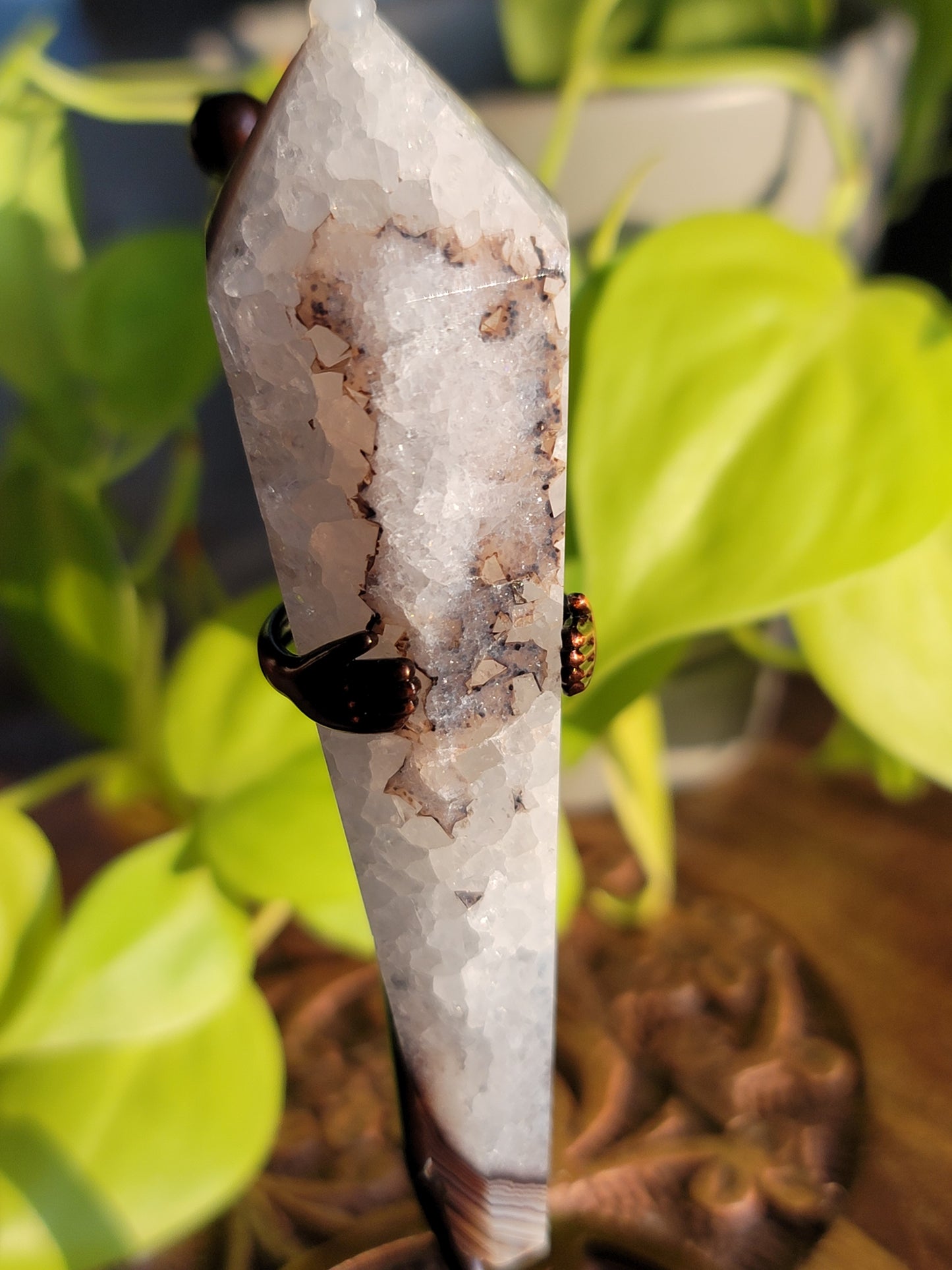 Black Agate Wand with Quartz: Grounded Elegance and Clear Energies