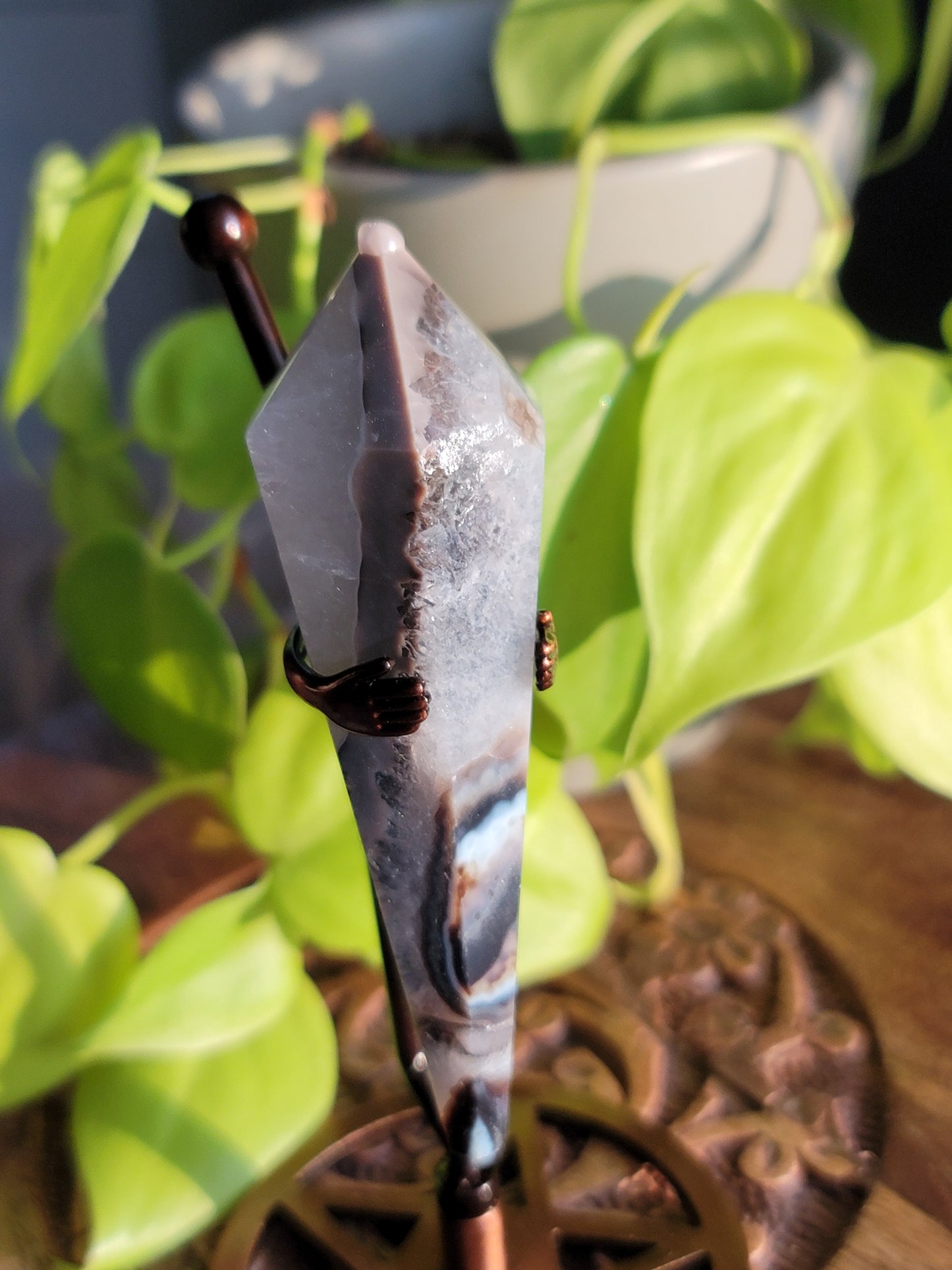 Black Agate Wand with Quartz: Grounded Elegance and Clear Energies