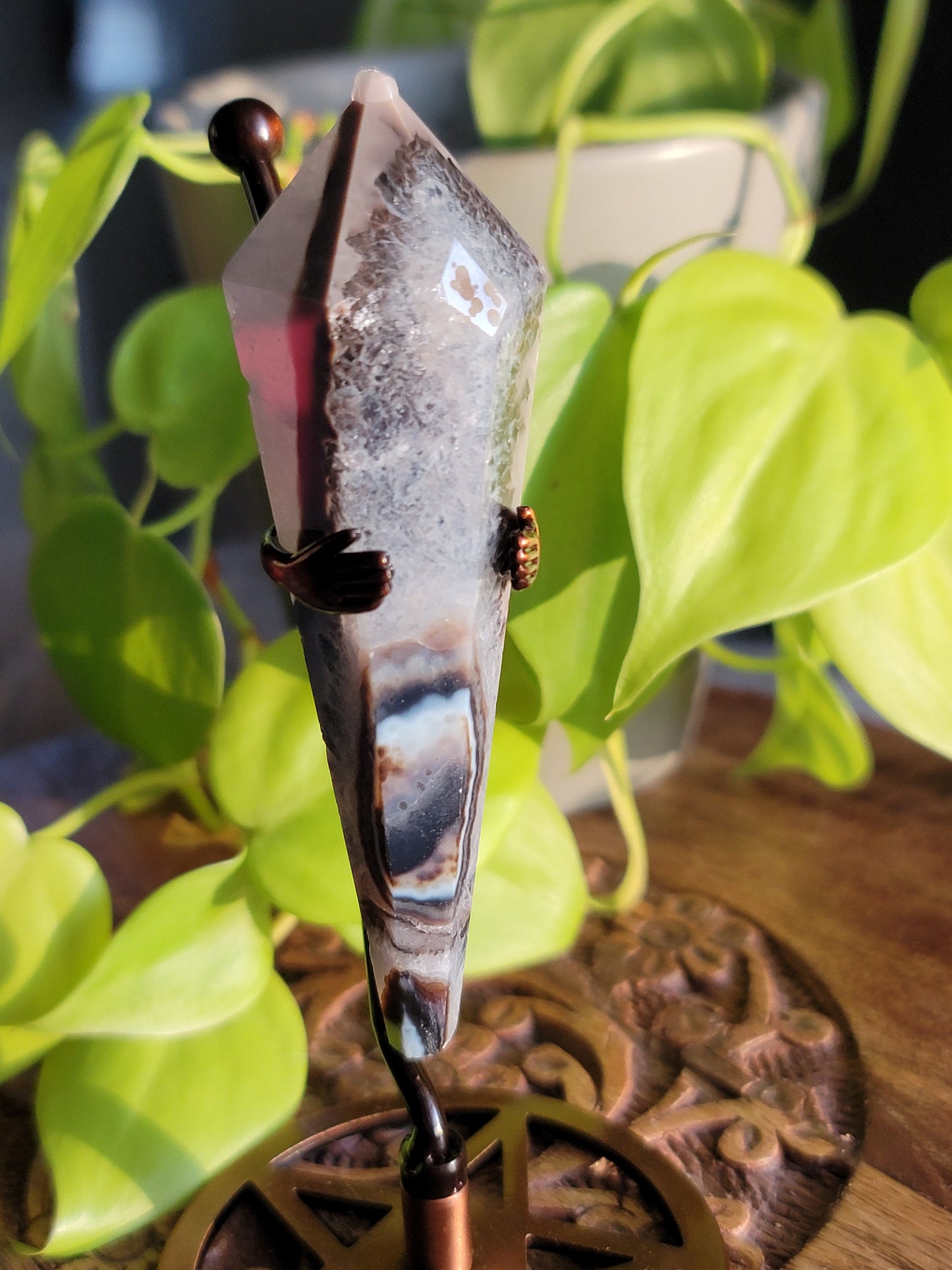 Black Agate Wand with Quartz: Grounded Elegance and Clear Energies