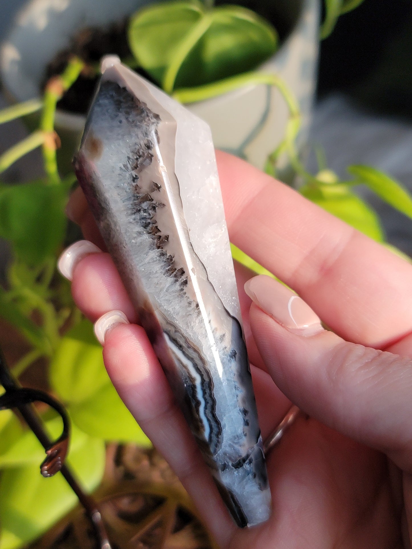 Black Agate Wand with Quartz: Grounded Elegance and Clear Energies