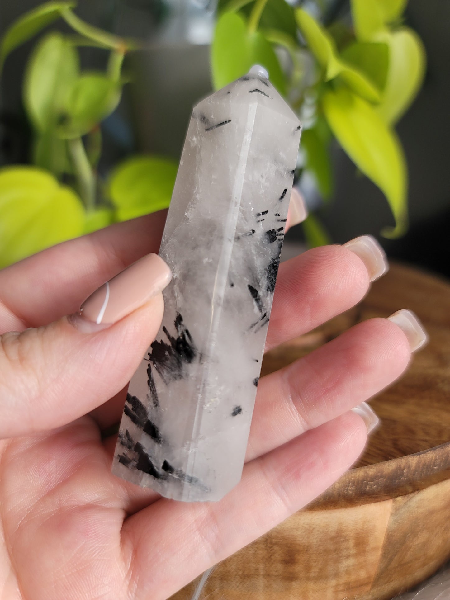 Black Tourmaline Quartz Point: Harmonious Protection and Grounding Energy 3"