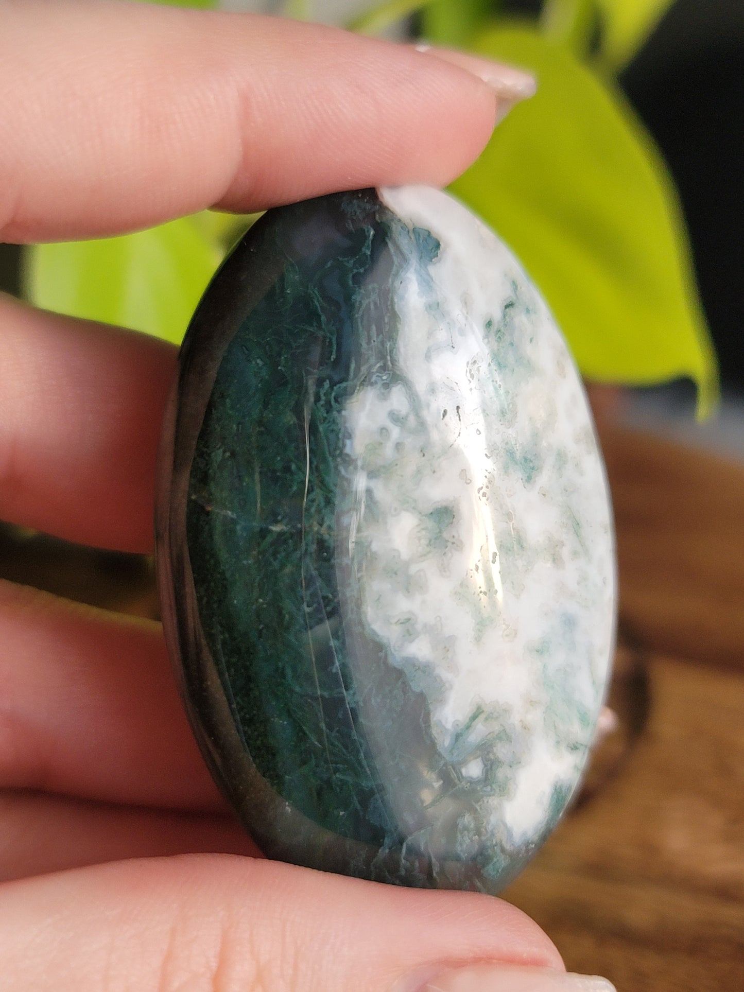 Moss Agate Palmstone: Nature's Tranquility and Grounding Energy