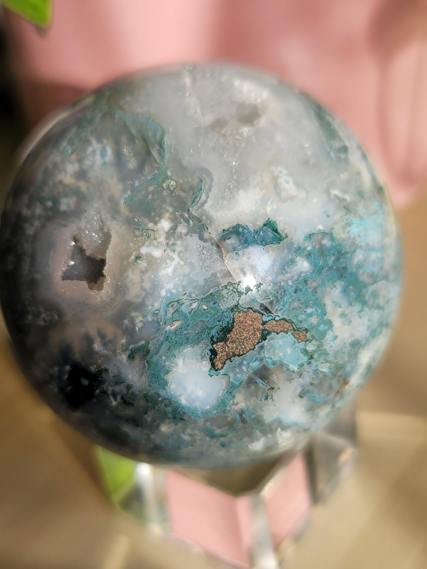 Druzy Moss Agate Sphere: Natural Tranquility and Earthly Connection
