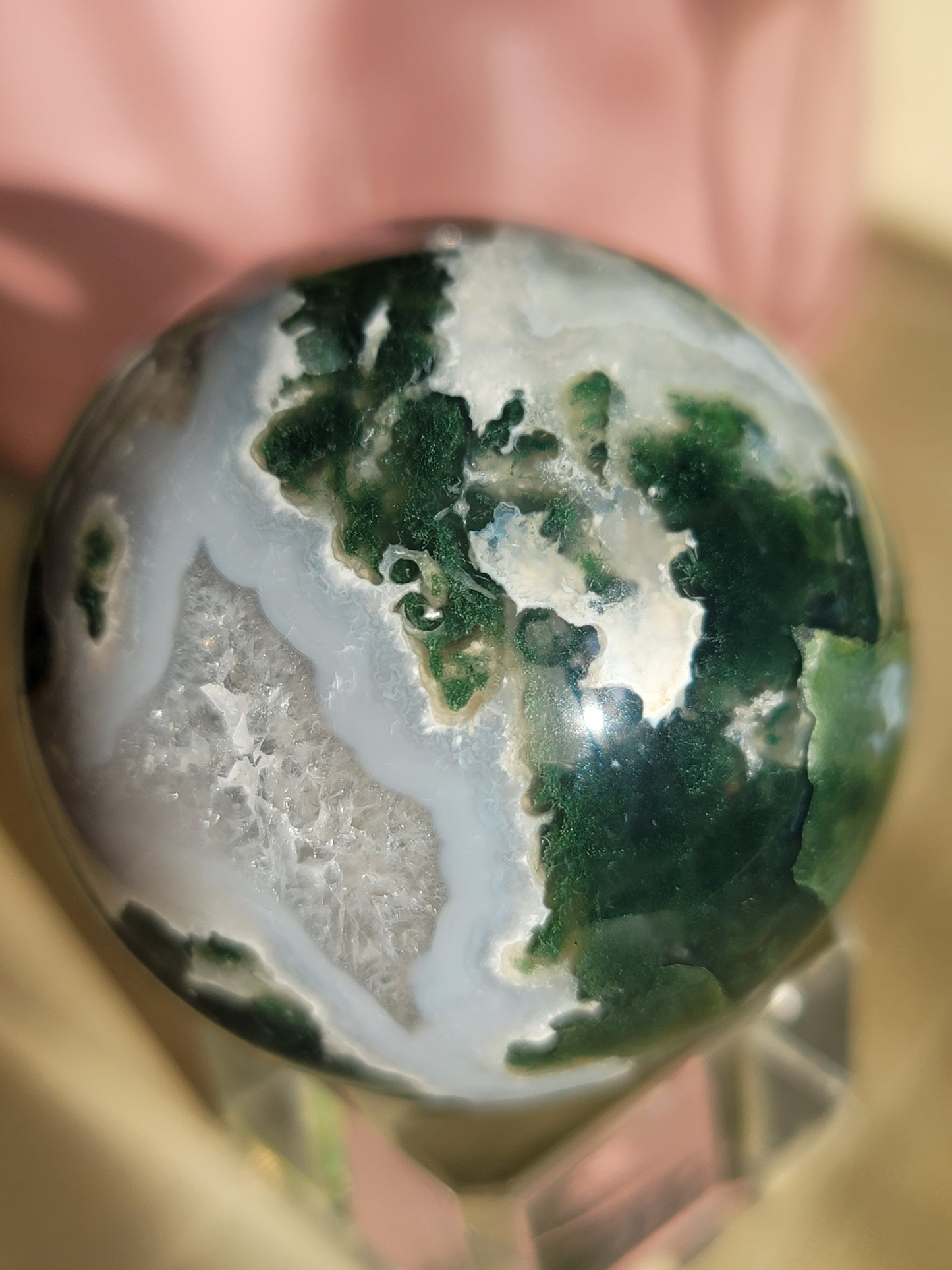 Druzy Moss Agate Sphere: Natural Tranquility and Earthly Connection