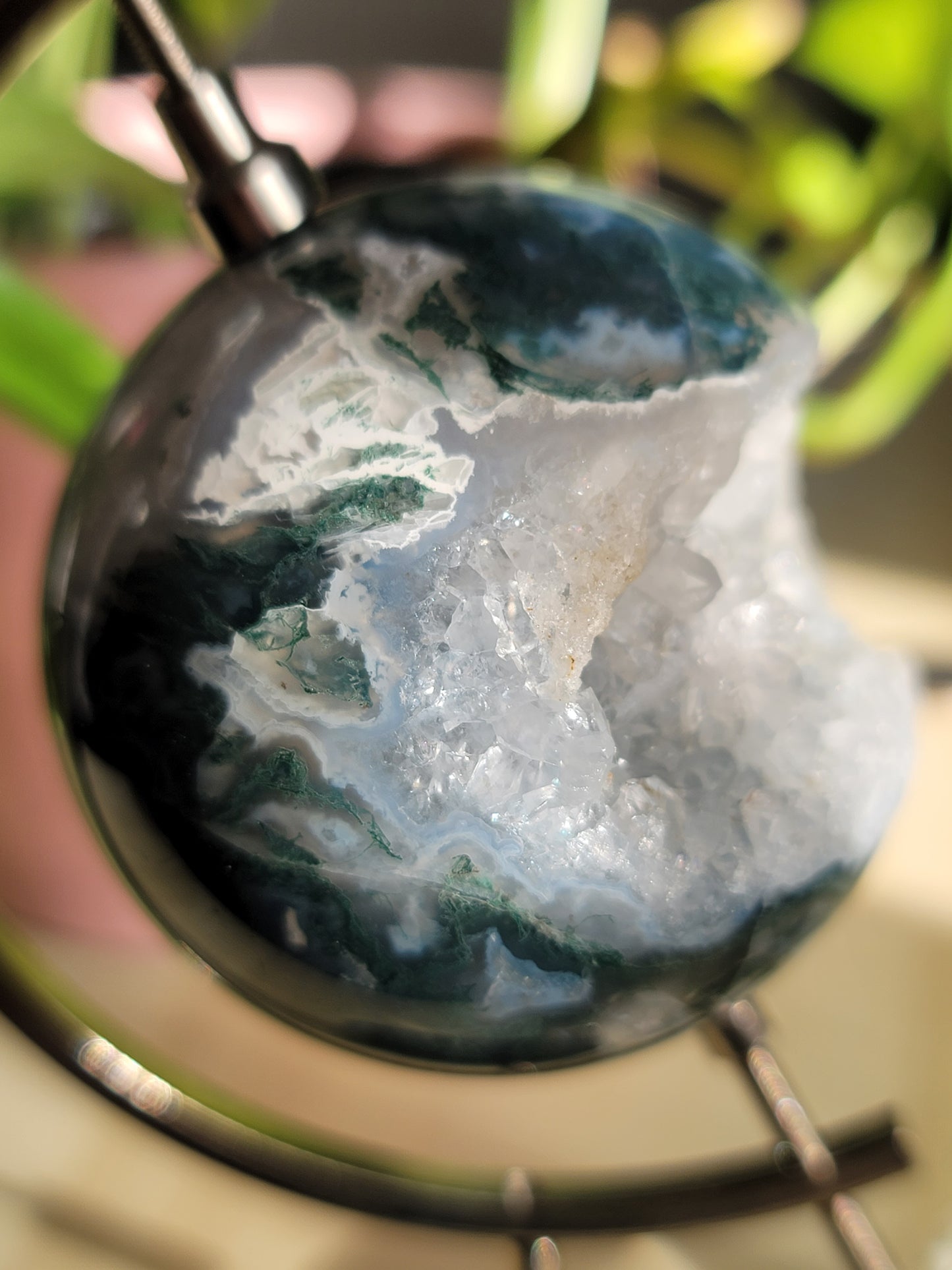 Druzy Moss Agate Sphere: Natural Tranquility and Earthly Connection