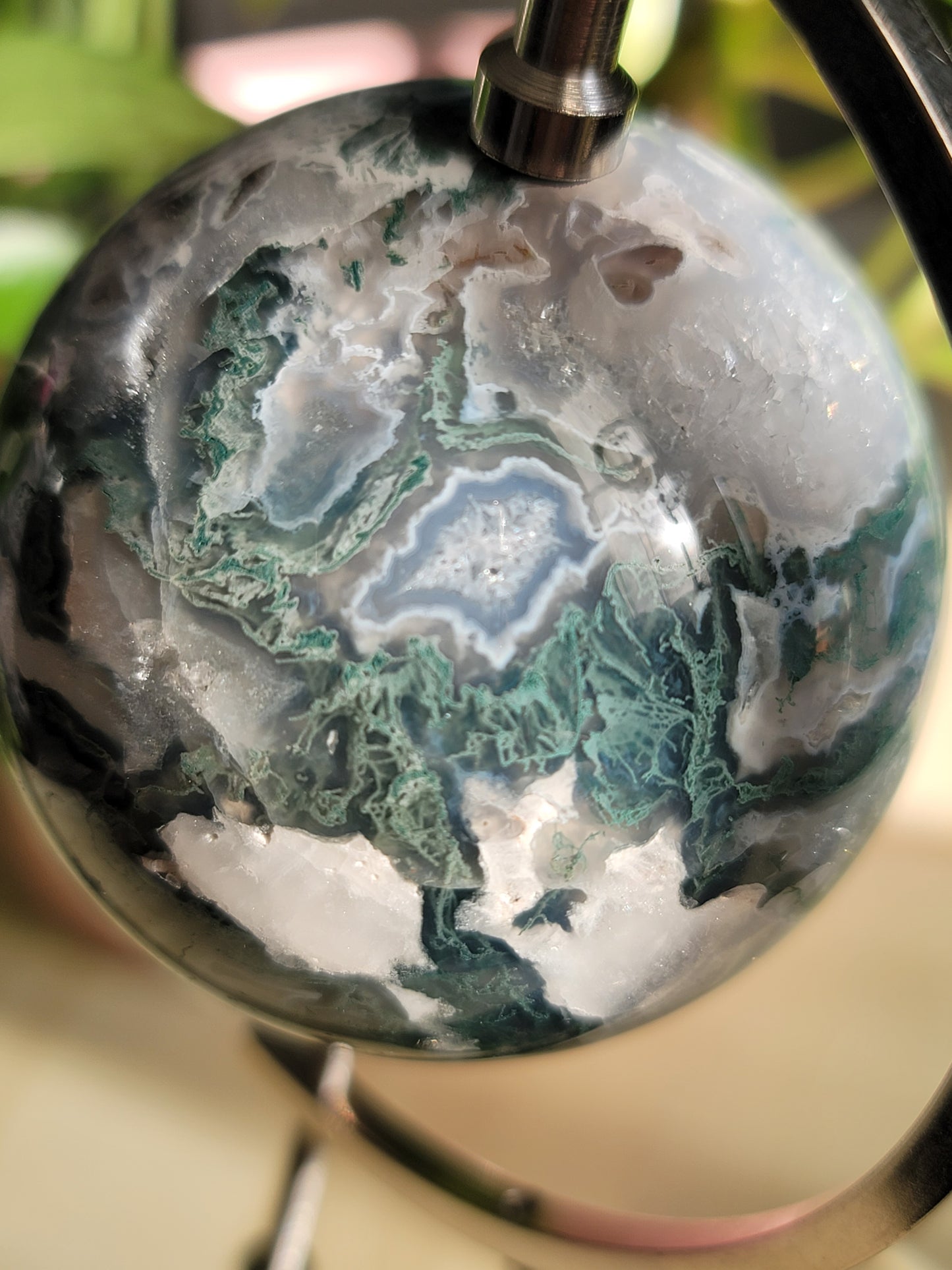 Druzy Moss Agate Sphere: Natural Tranquility and Earthly Connection