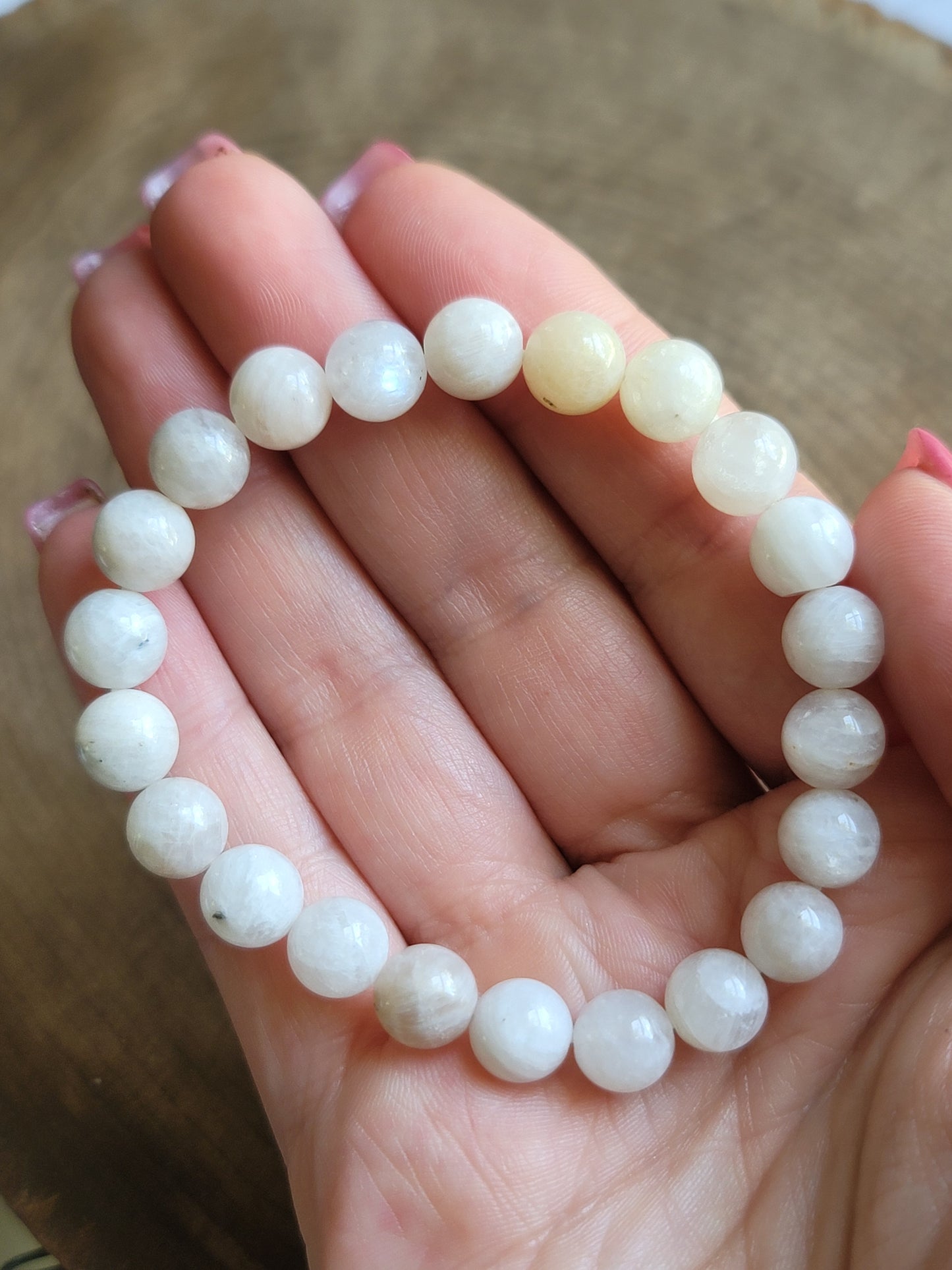 White Moonstone 8mm Beaded Bracelet: Divine Feminine Energy and Intuitive Wisdom
