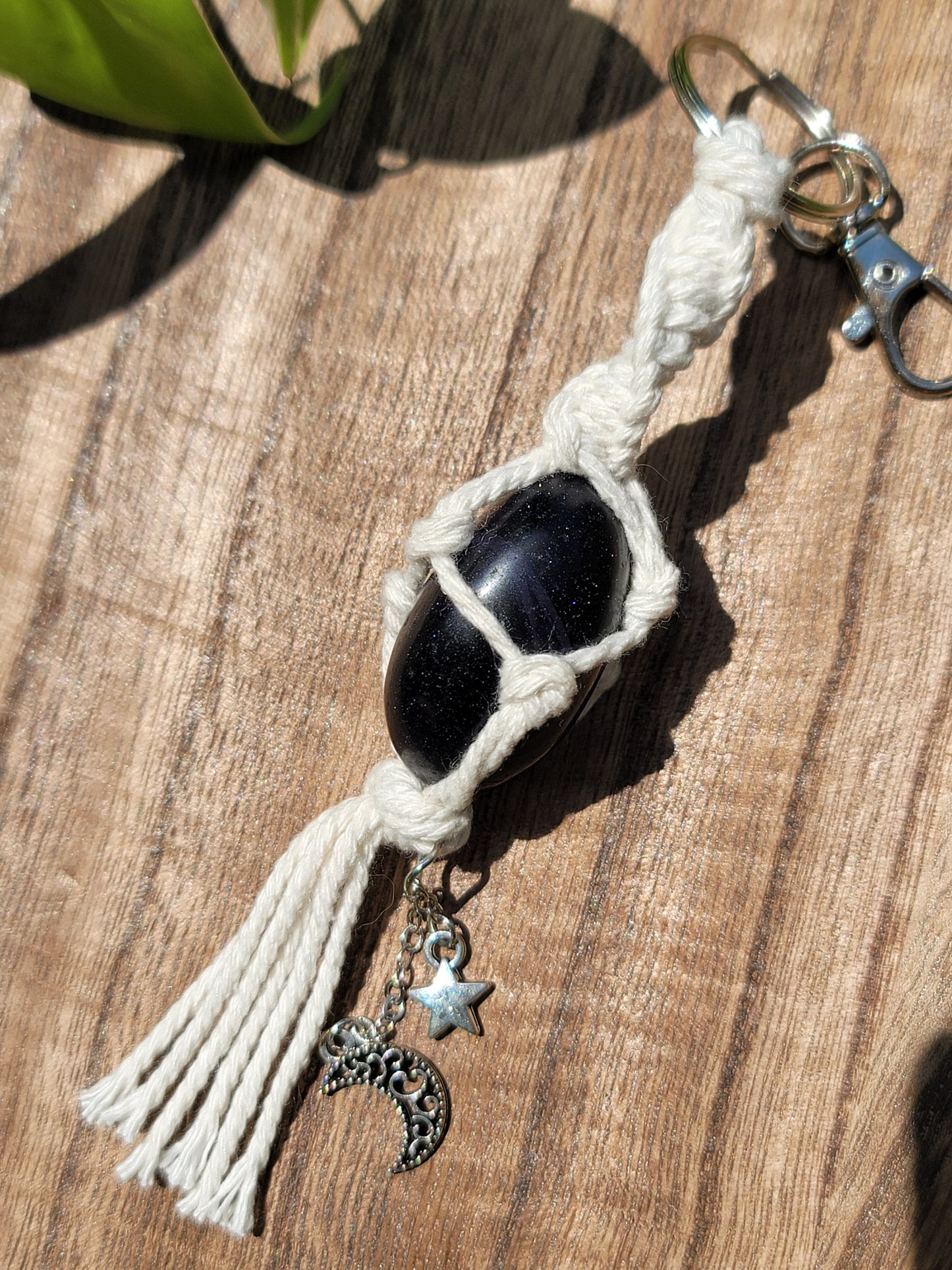 Blue Goldstone Keychain with Moon Charm: A Sparkling Beacon of Ambition and Protection