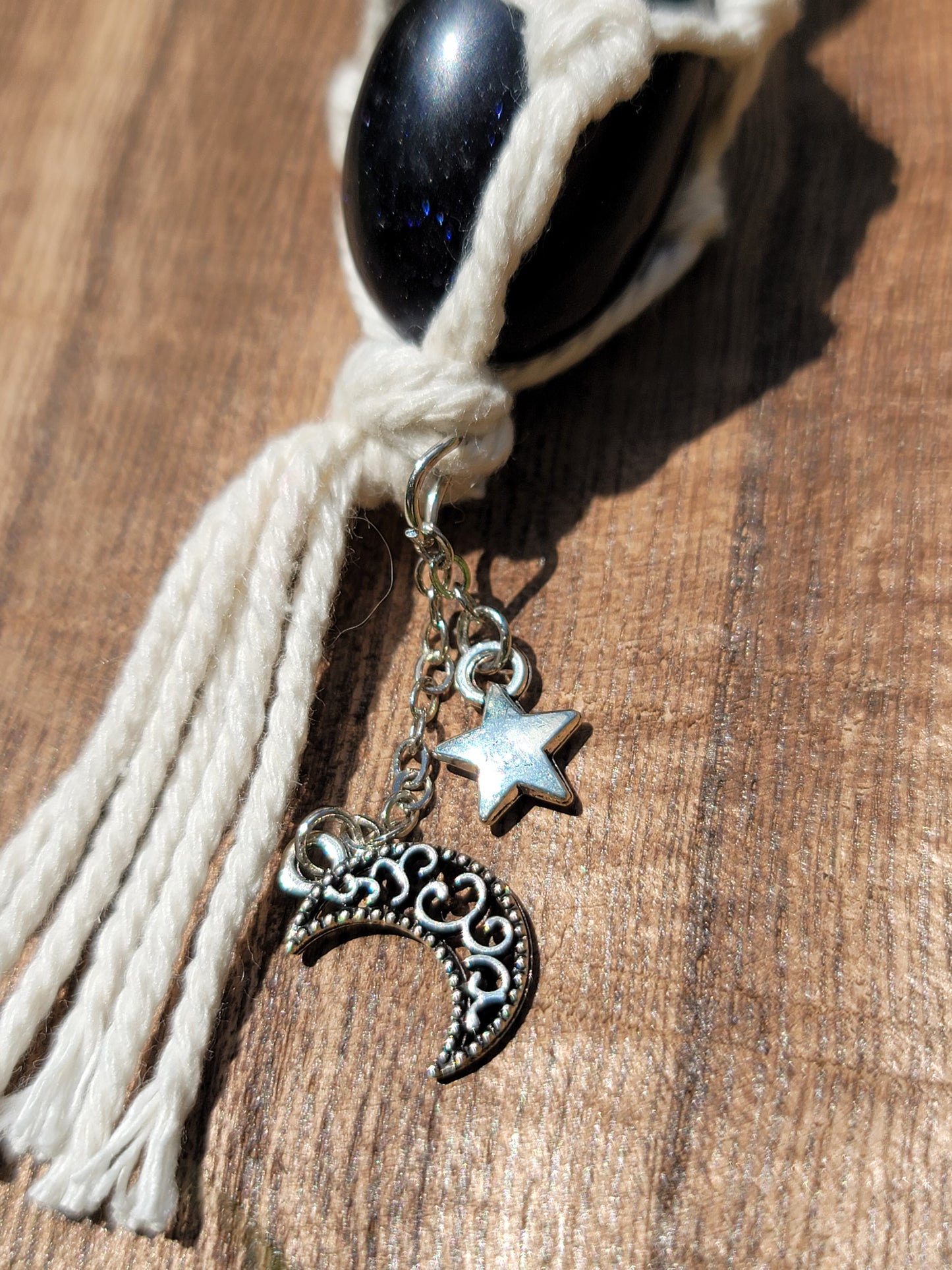Blue Goldstone Keychain with Moon Charm: A Sparkling Beacon of Ambition and Protection
