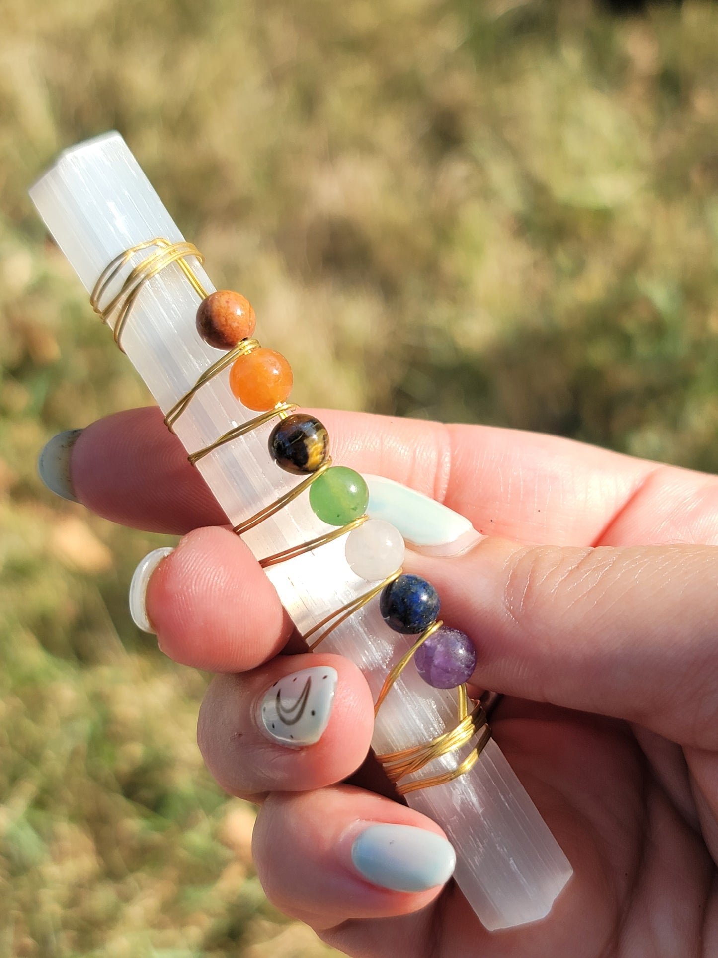 Selenite Chakra Stick with Chakra Beads: Harmonizing Energies