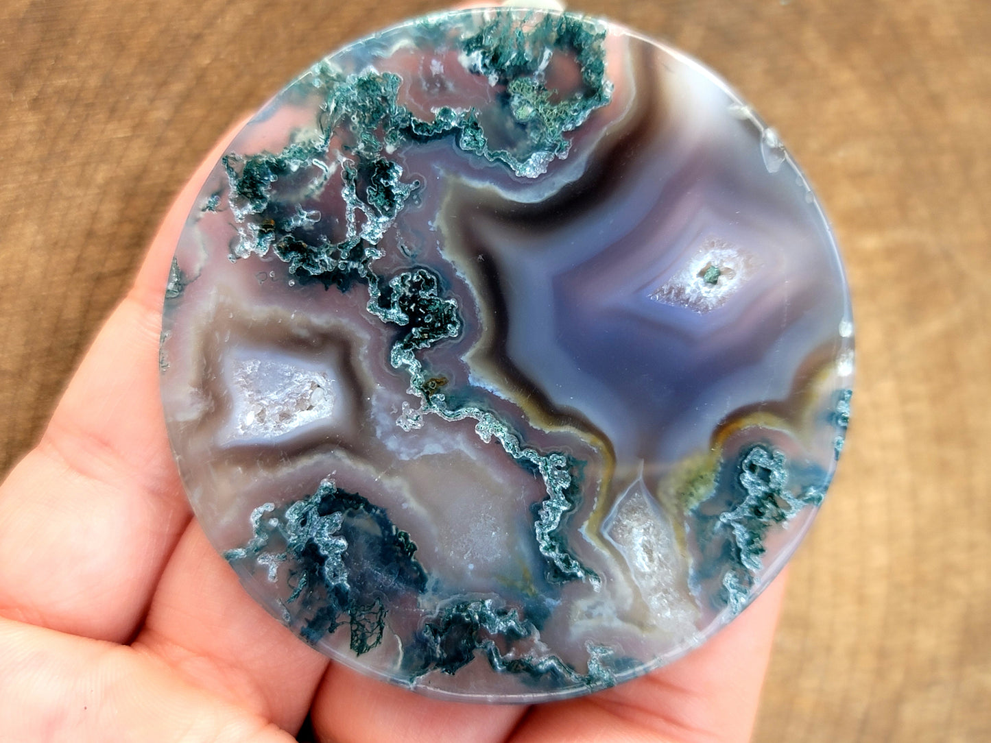 Druzy Moss Agate Coaster: Natural Serenity and Grounding Energy