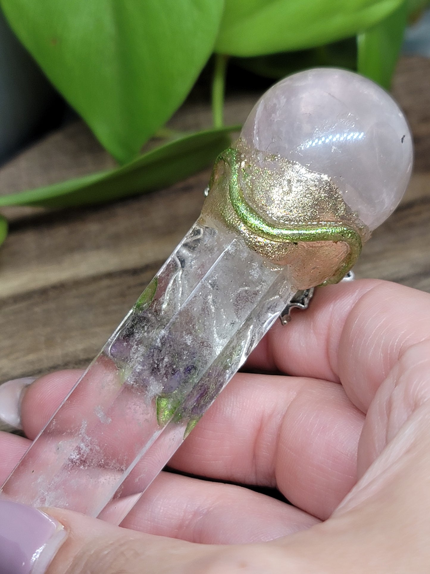 Handcrafted Quartz & Rose Quartz Wand – Unique Energy Tool for Healing & Manifestation