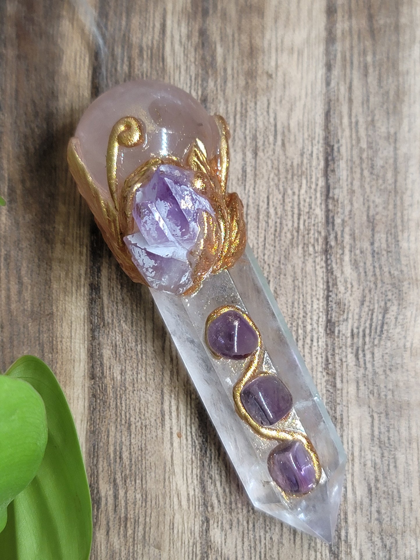 Handcrafted Quartz & Rose Quartz Wand – Unique Energy Tool for Healing & Manifestation