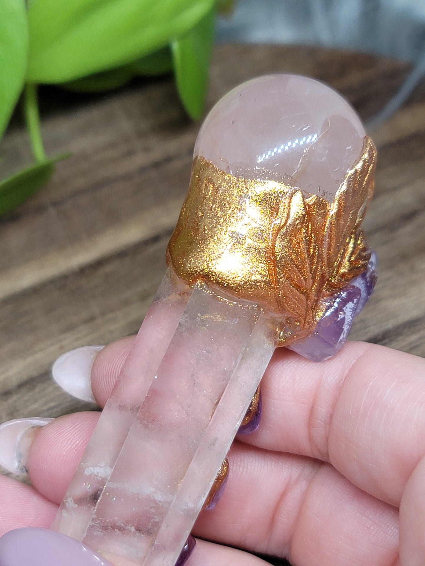 Handcrafted Quartz & Rose Quartz Wand – Unique Energy Tool for Healing & Manifestation