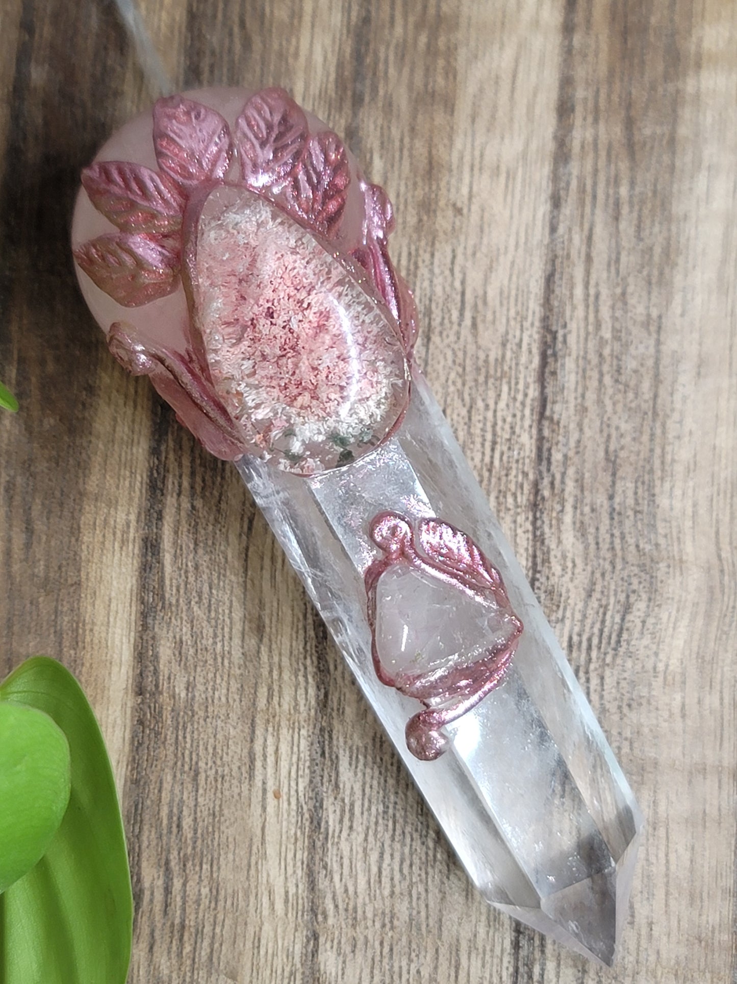 Handcrafted Quartz & Rose Quartz Wand – Unique Energy Tool for Healing & Manifestation