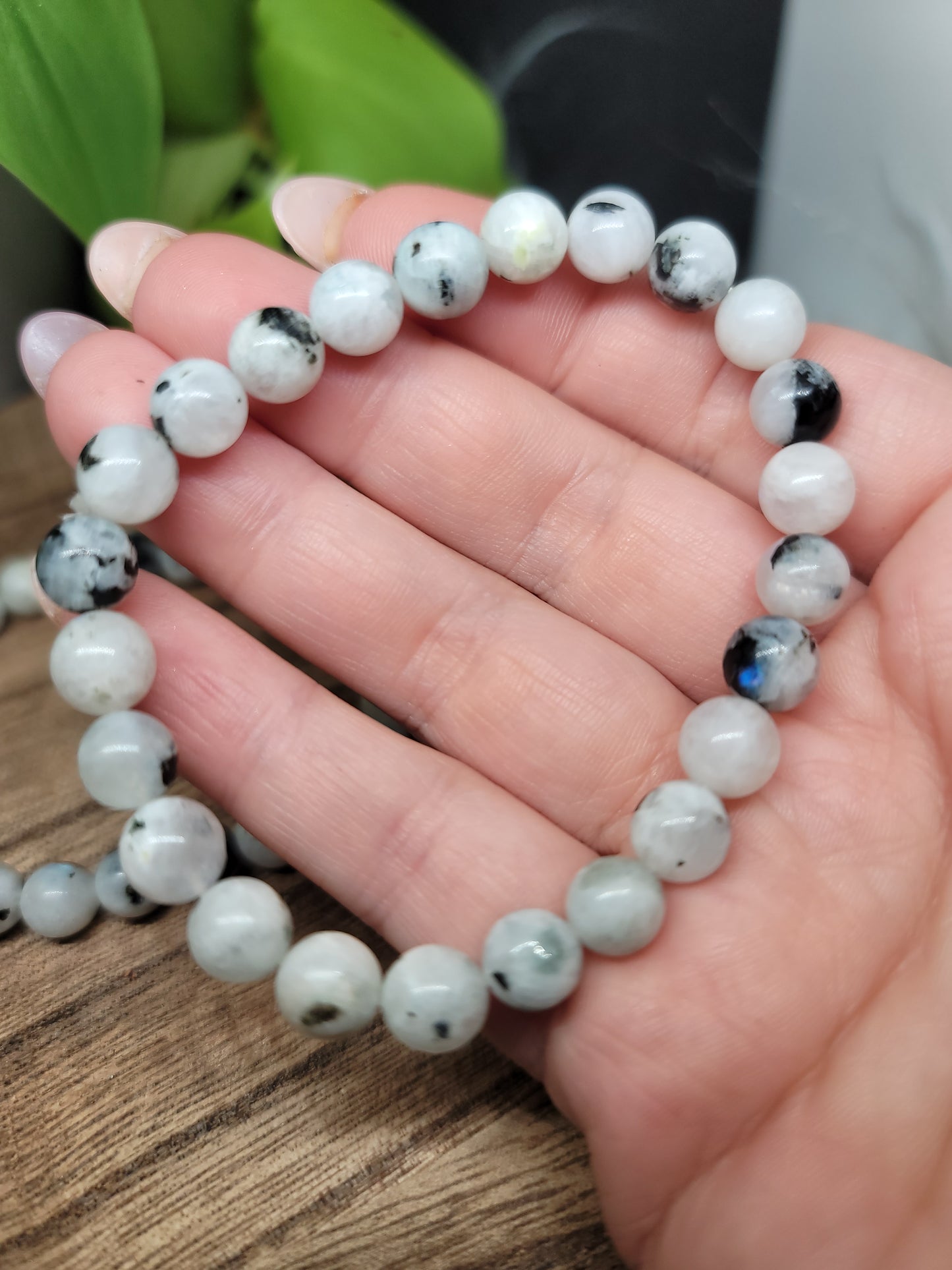 White and Black Moonstone 6mm Beaded Bracelet: Yin-Yang Harmony and Spiritual Balance