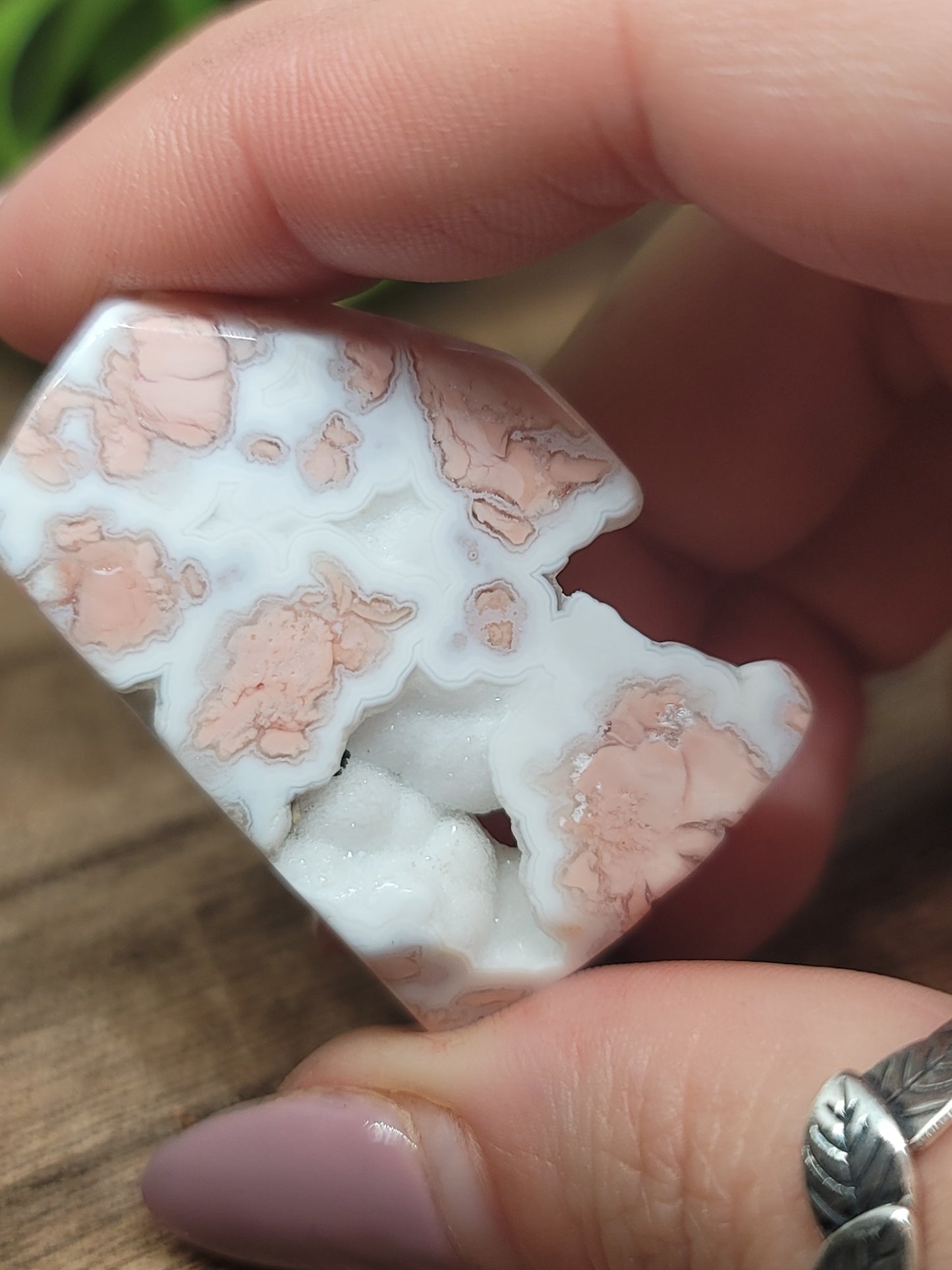 Pink Agate Freeform with Druzy – Calming & Heart-Healing Crystal
