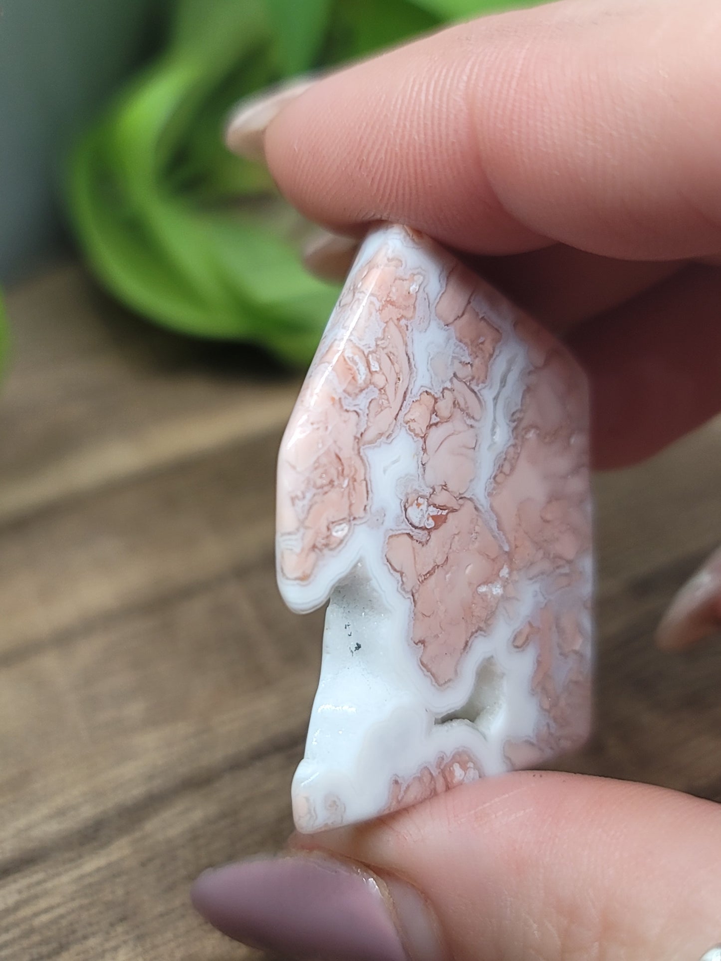 Pink Agate Freeform with Druzy – Calming & Heart-Healing Crystal