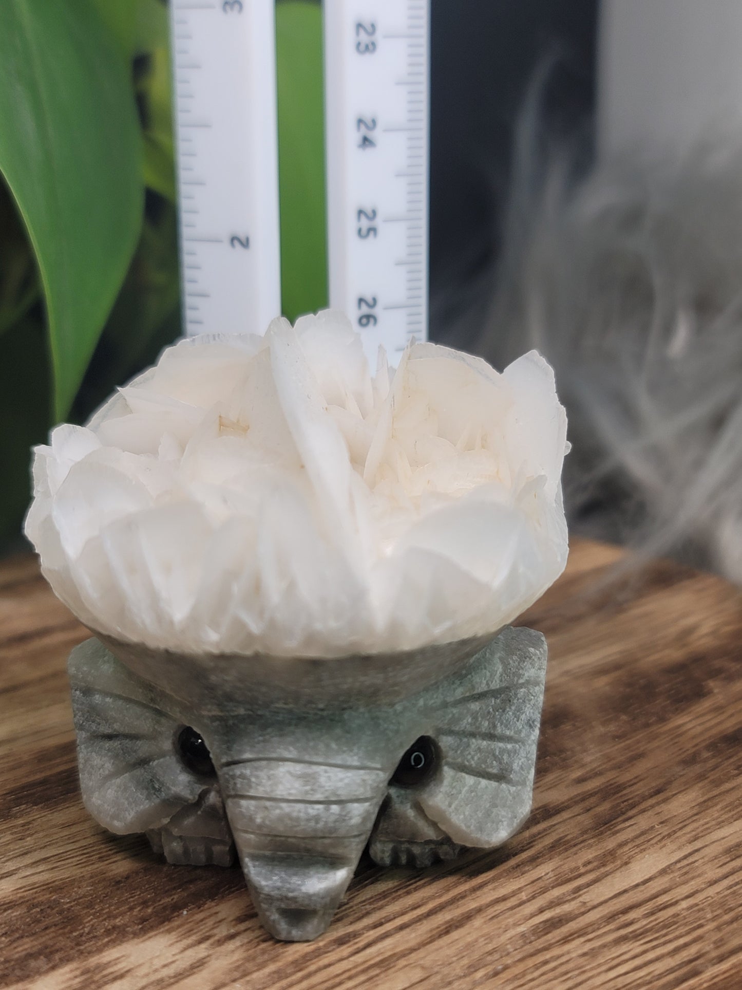 Rose Calcite Specimen UV Elephant Carving: Gentle Love and Radiant Energy