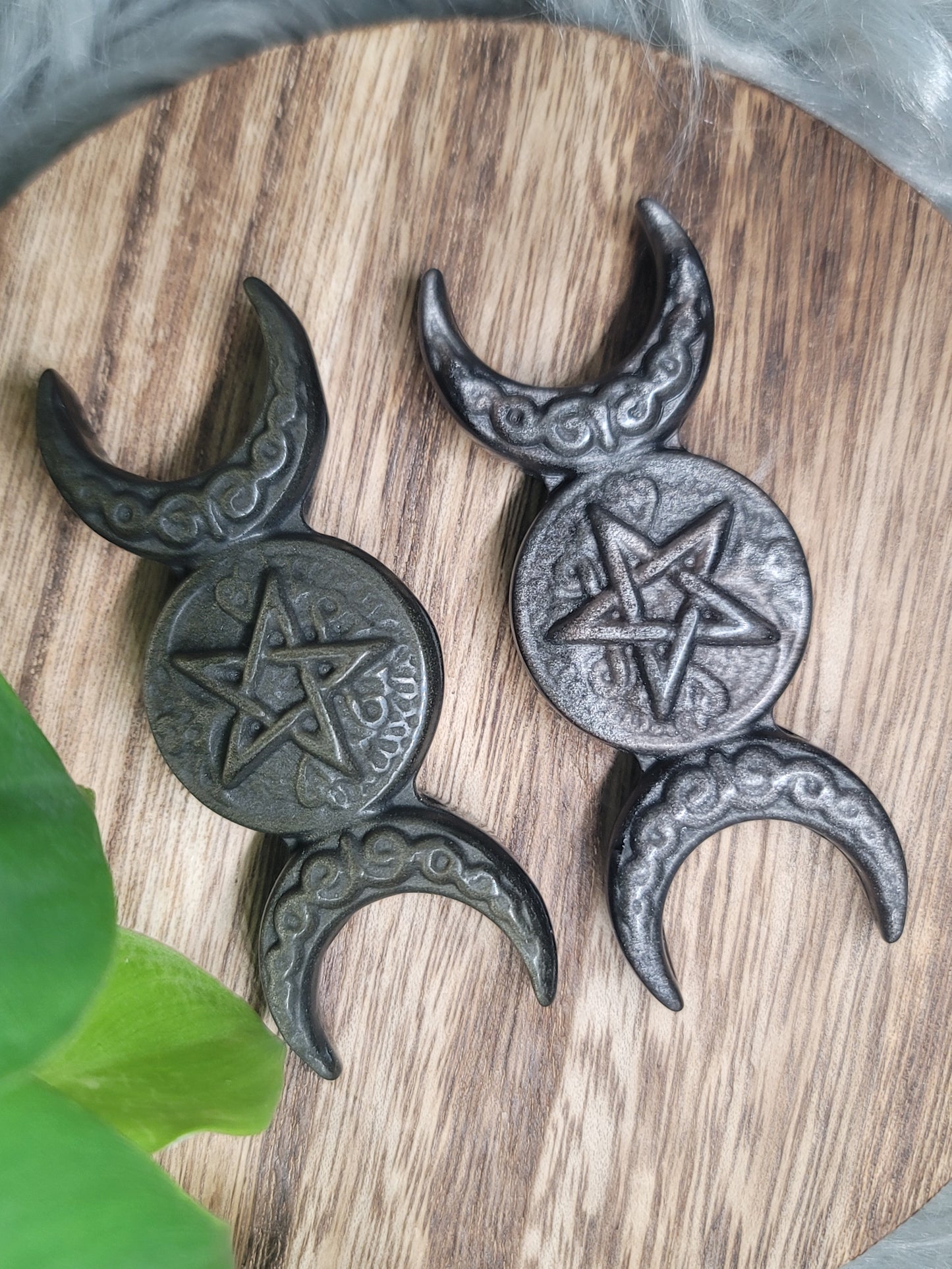 Obsidian Triple Moon Goddess | Divine Feminine Power, Protection & Rebirth