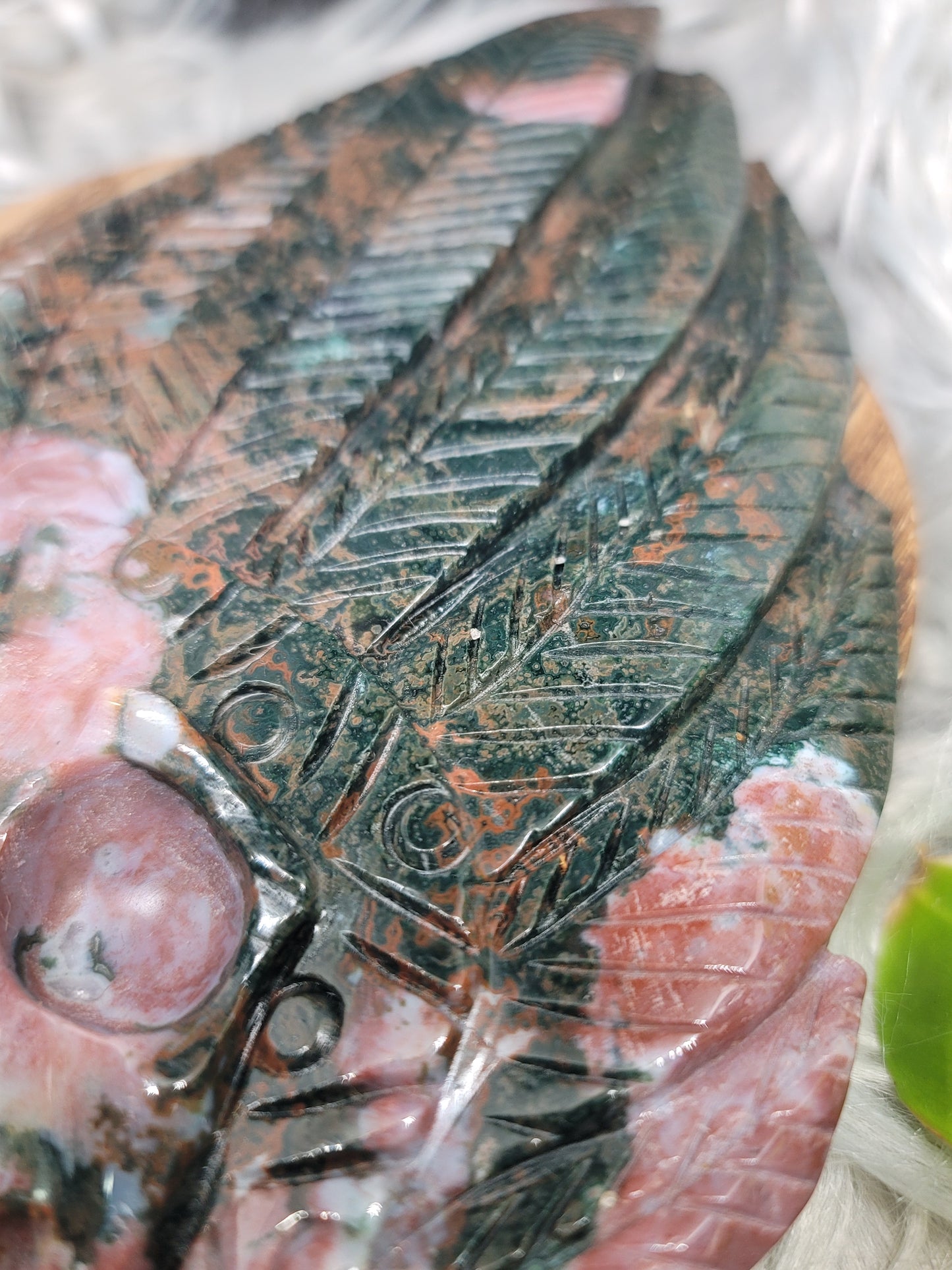 Ocean Jasper Skull Carving with Druzy and Stand: Deep Healing and Insight