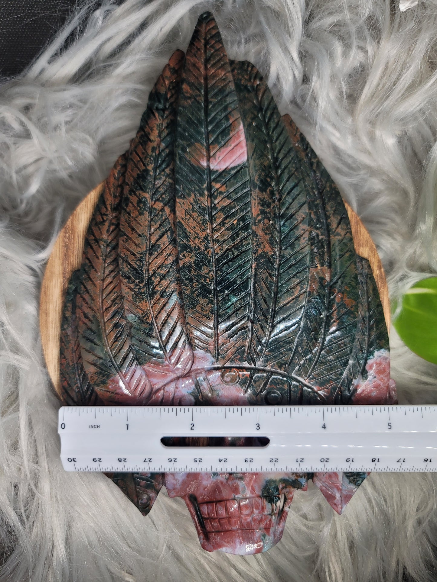 Ocean Jasper Skull Carving with Druzy and Stand: Deep Healing and Insight