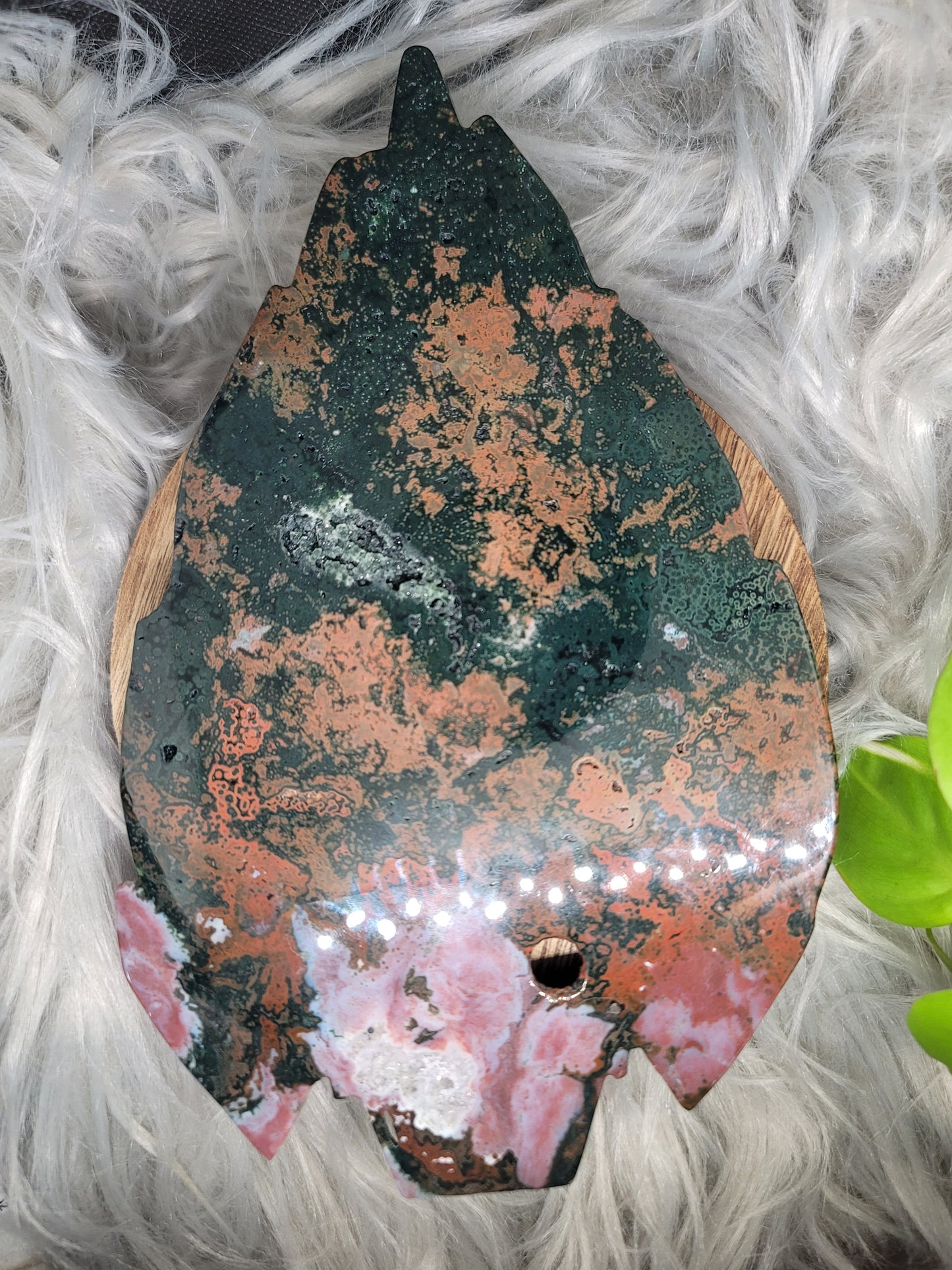 Ocean Jasper Skull Carving with Druzy and Stand: Deep Healing and Insight