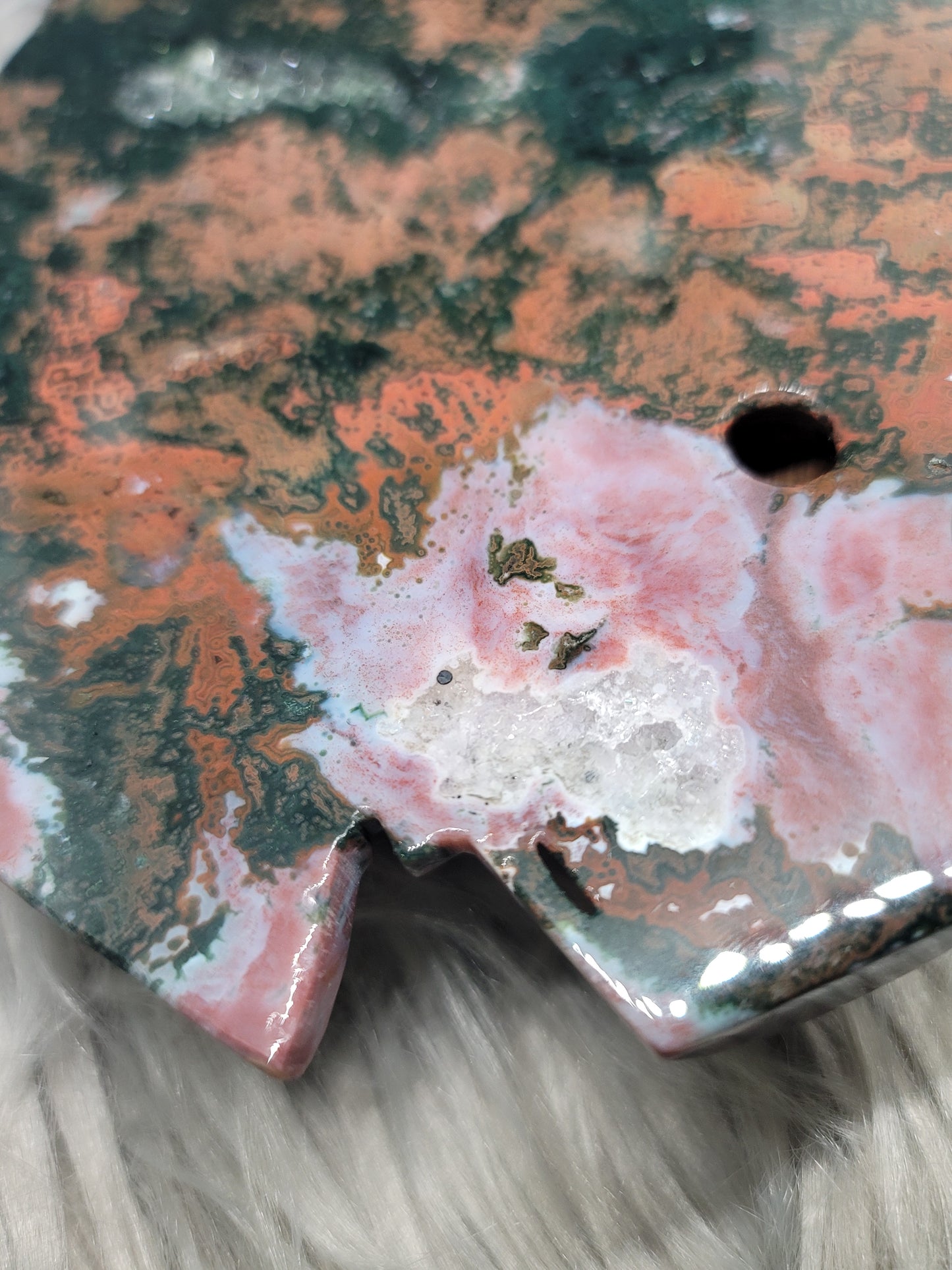 Ocean Jasper Skull Carving with Druzy and Stand: Deep Healing and Insight