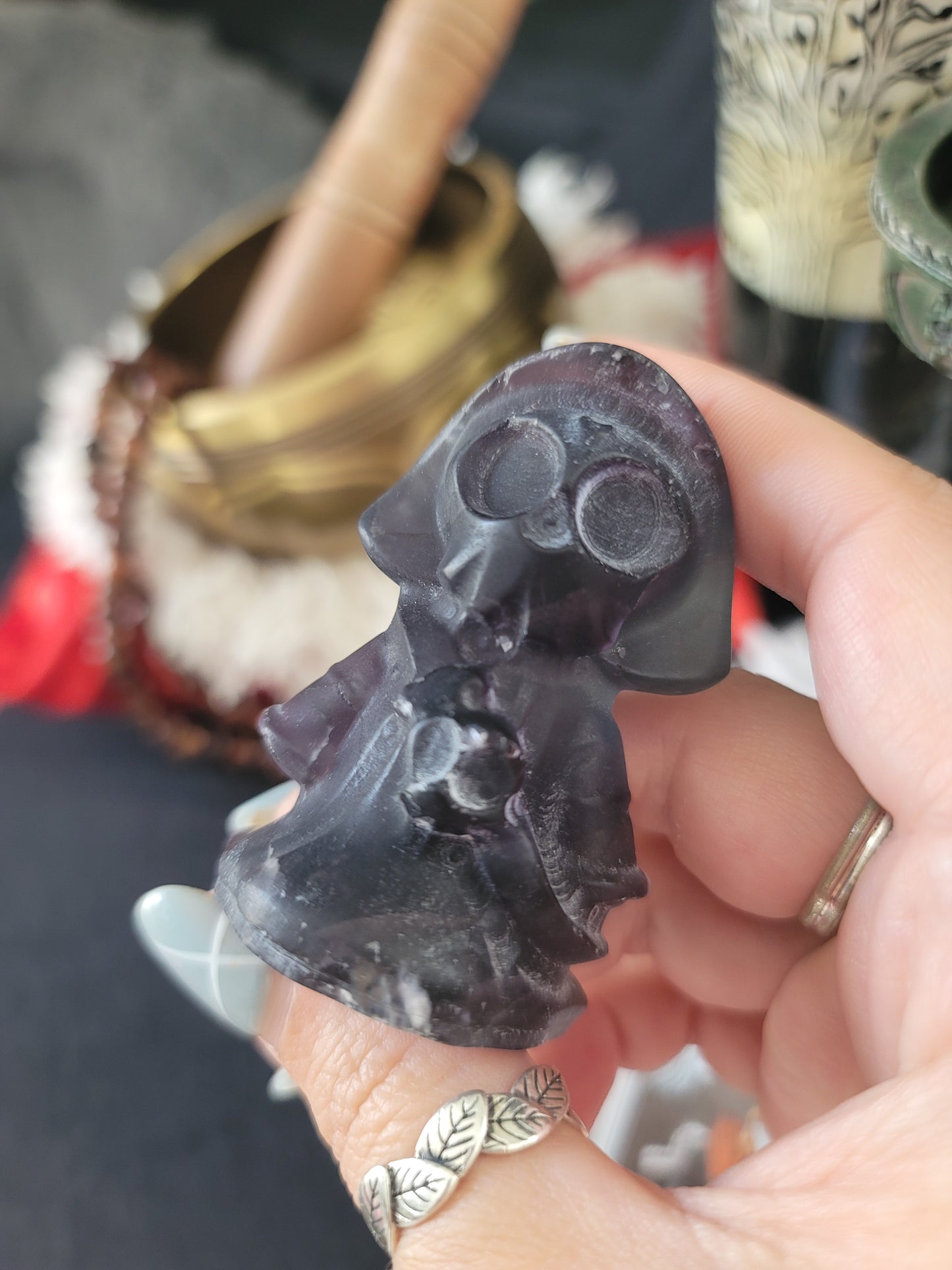 Fluorite Reaper Carving for Shadow Work Transformation and Psychic Protection