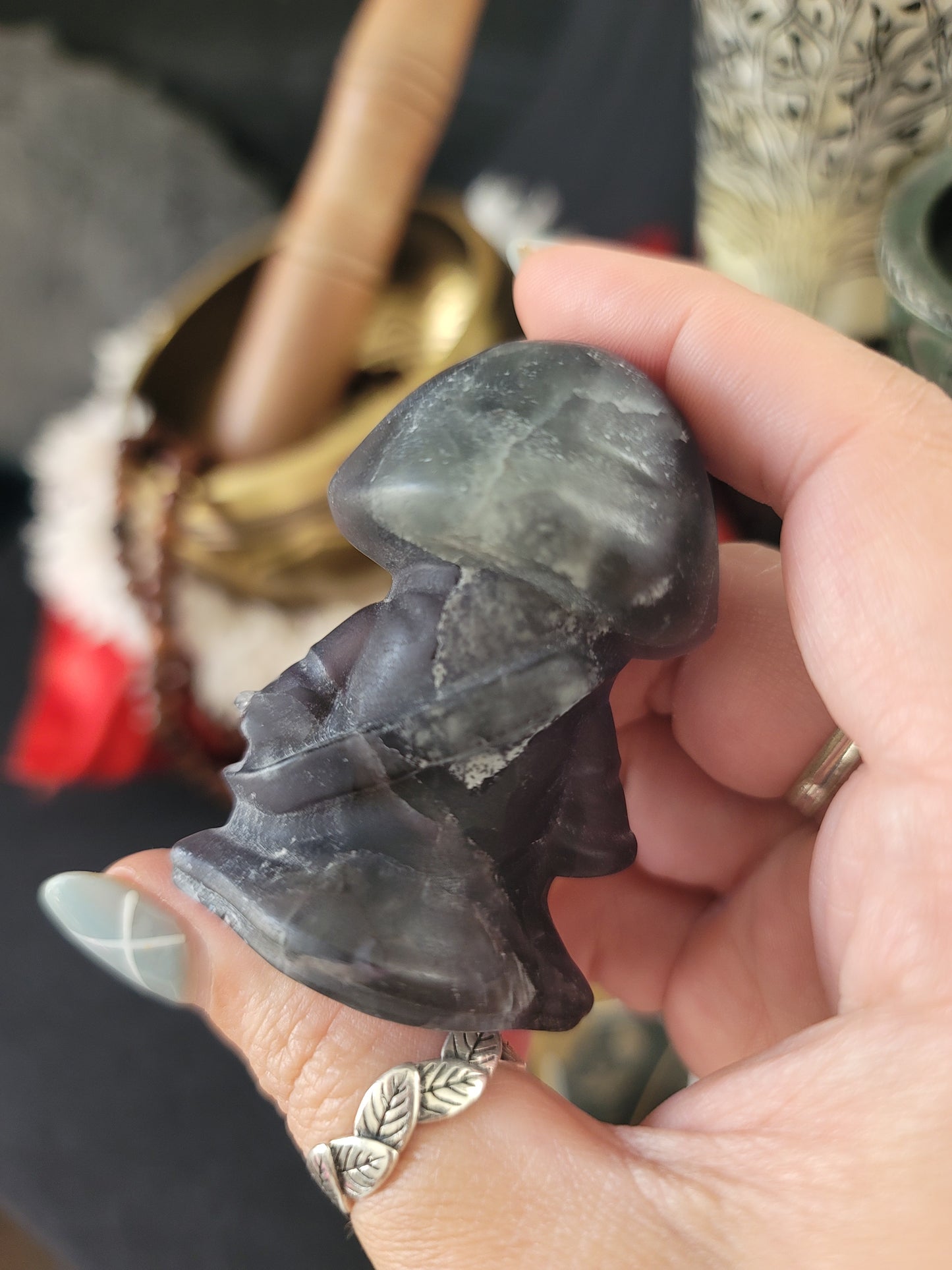 Fluorite Reaper Carving for Shadow Work Transformation and Psychic Protection