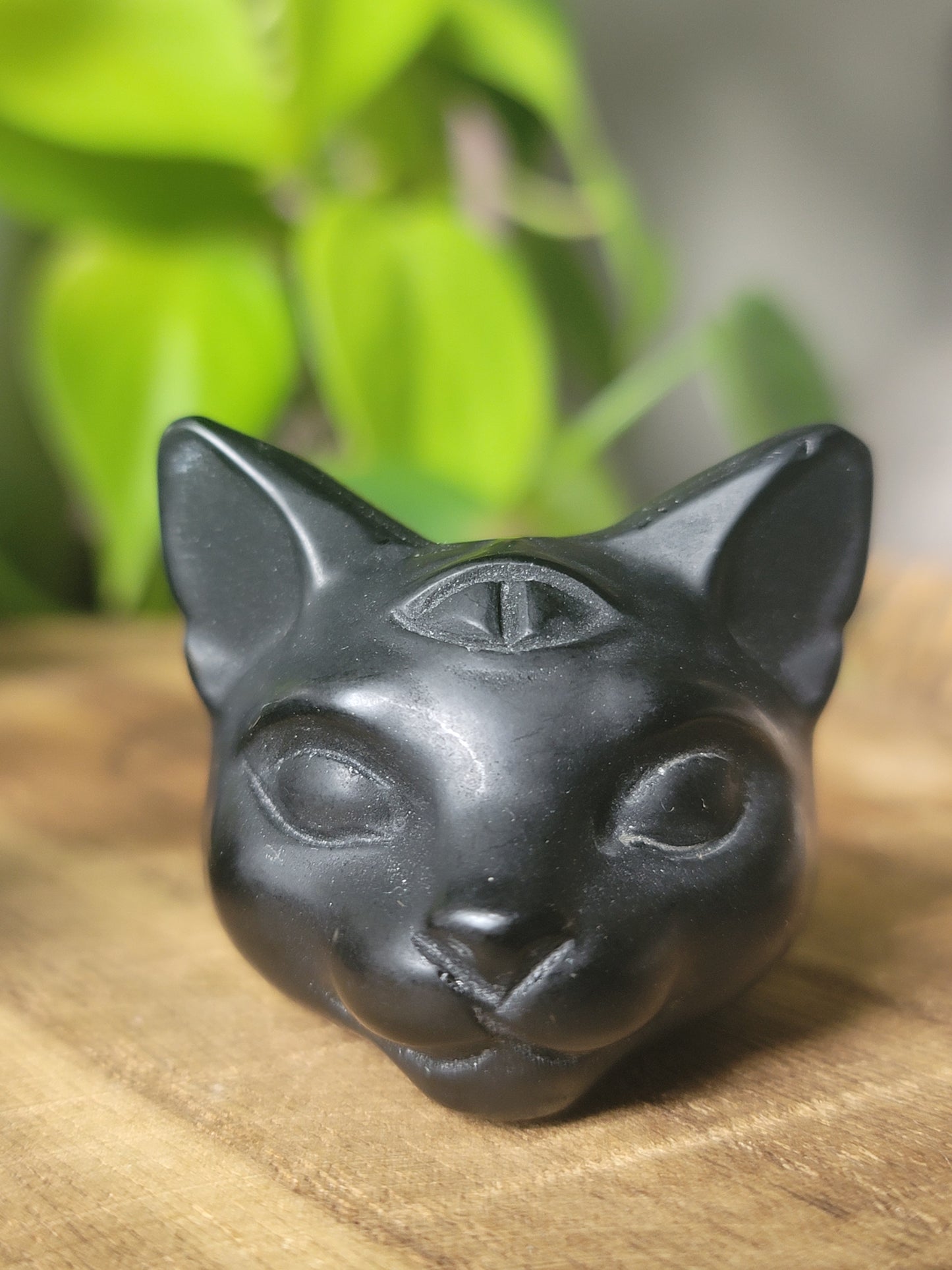 Cat Head Carving Third Eye Spiritual Tool for Intuition and Protection