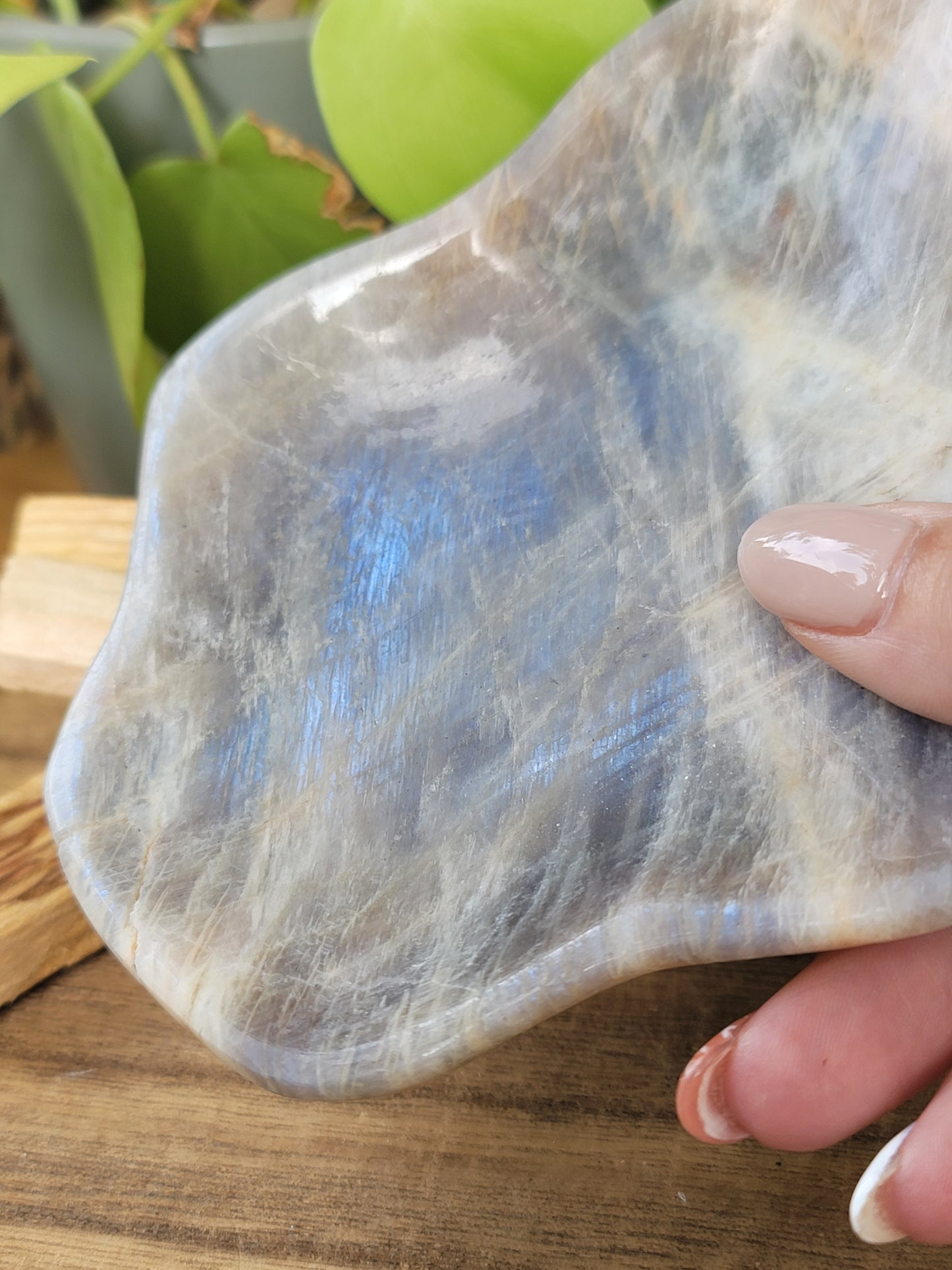 Moonstone Bowl Organic Shape for Feminine Energy Intuition and Emotional Balance