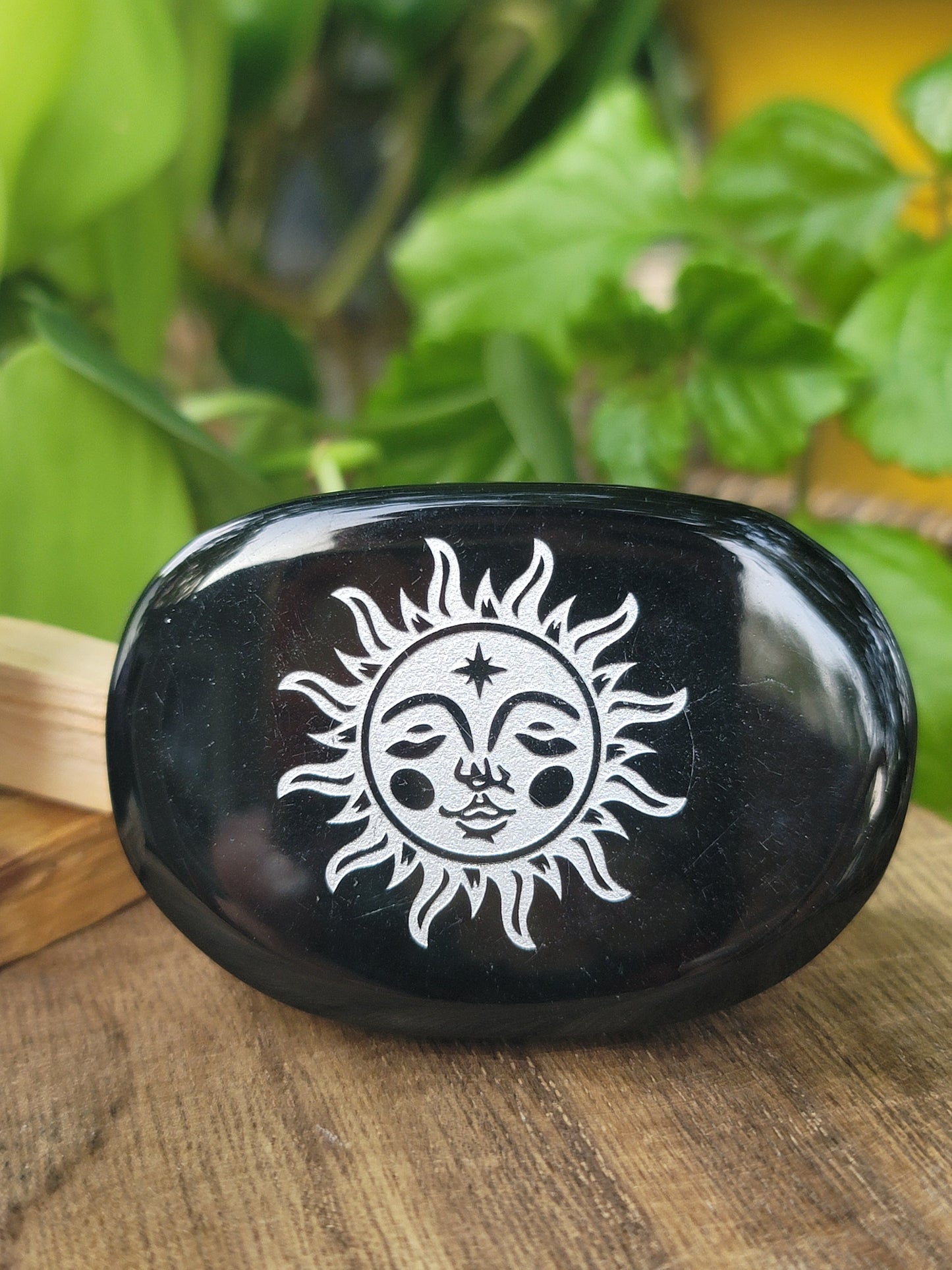 Obsidian Engraved Palmstone for Protection Grounding and Focused Meditation