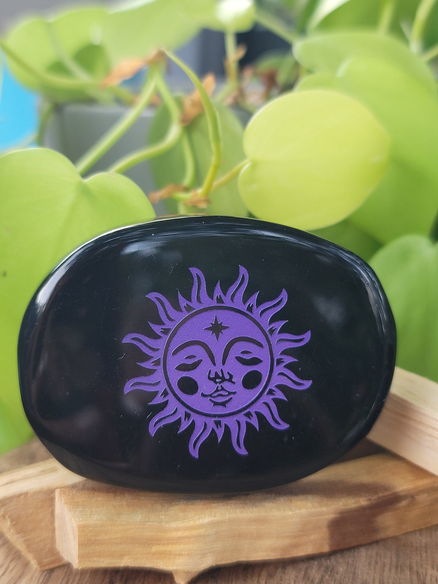 Obsidian Engraved Palmstone for Protection Grounding and Focused Meditation