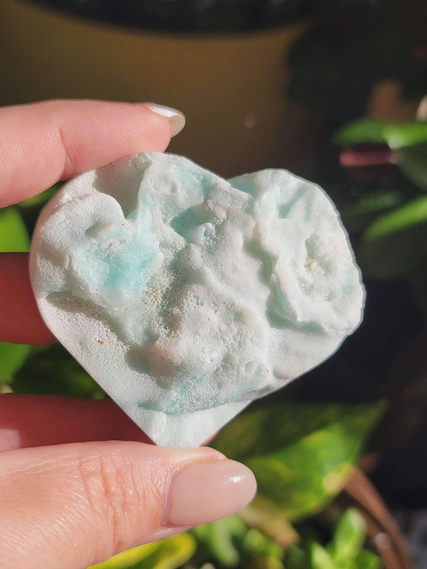 Blue Hemimorphite Druzy Heart for Emotional Healing Communication and High-Vibe Sparkle