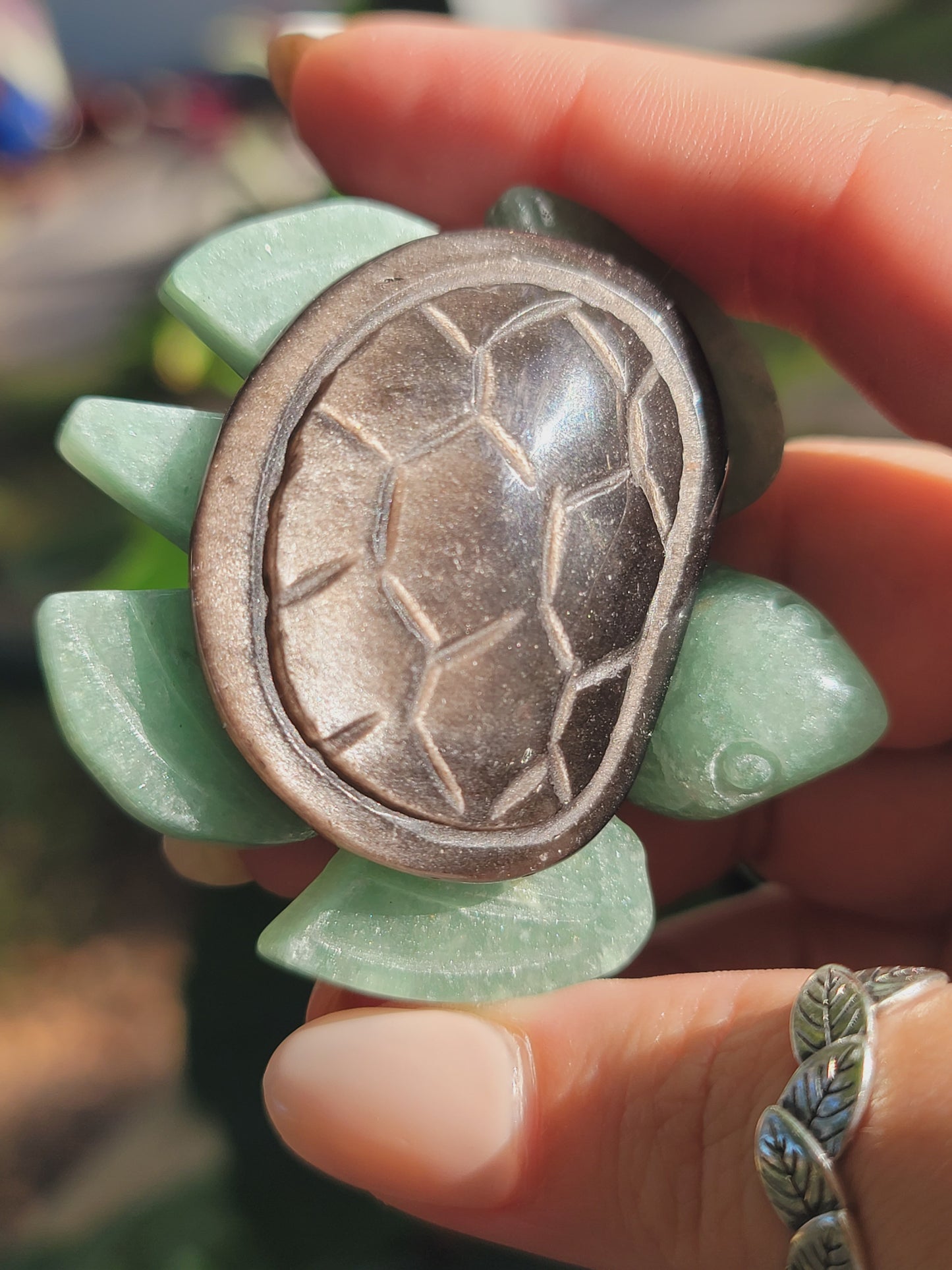 Green Aventurine Turtle Carving 3 Inch with Custom Crystal Shell for Luck Healing and Intentional Energy