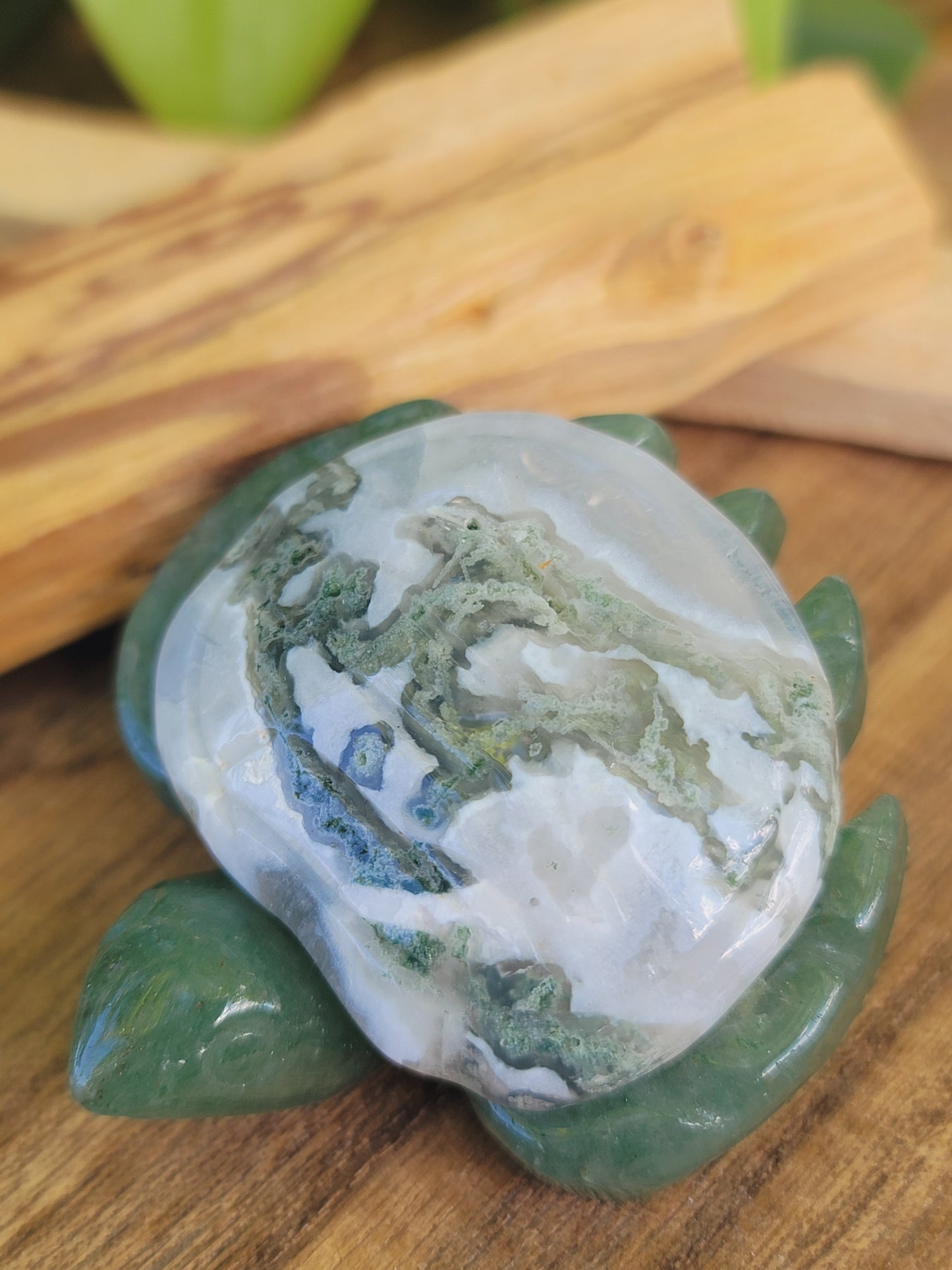 Green Aventurine Turtle Carving 3 Inch with Custom Crystal Shell for Luck Healing and Intentional Energy