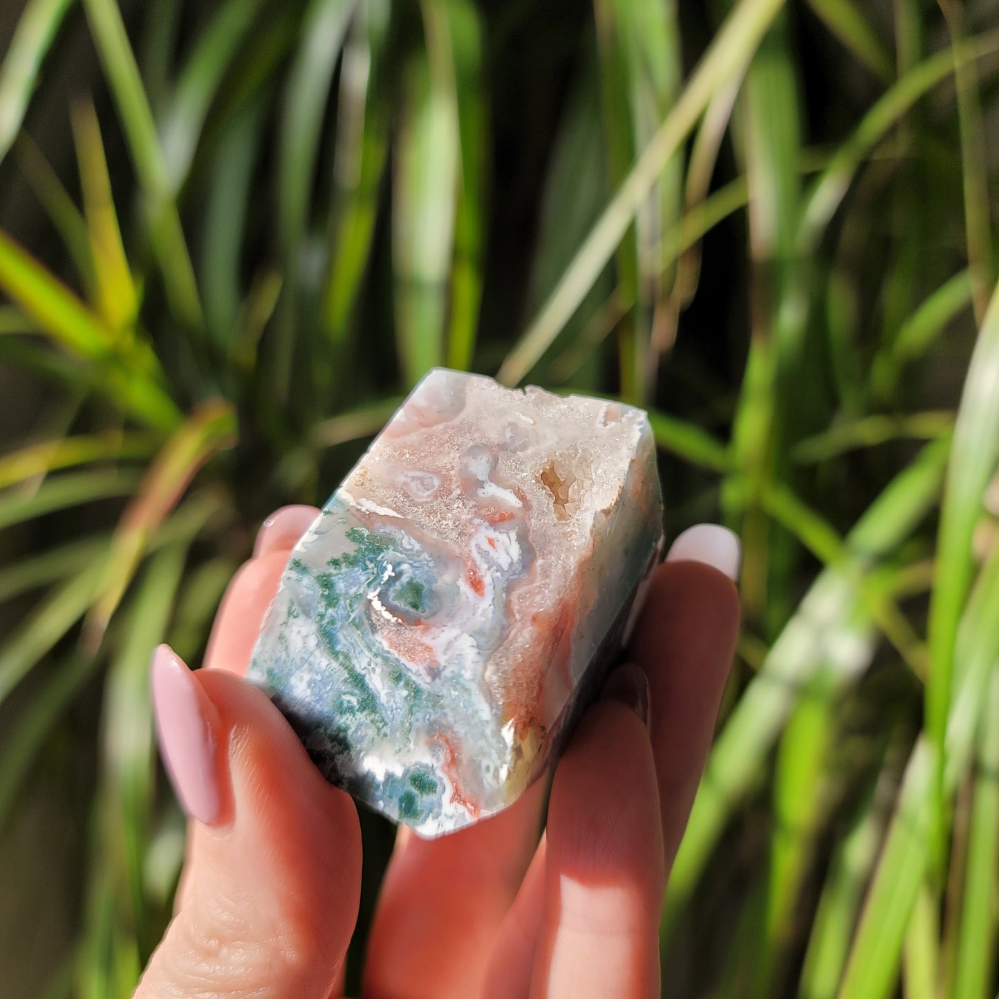 Pink Amethyst & Moss Agate Druzy Freeform – Healing & Spiritual Growth