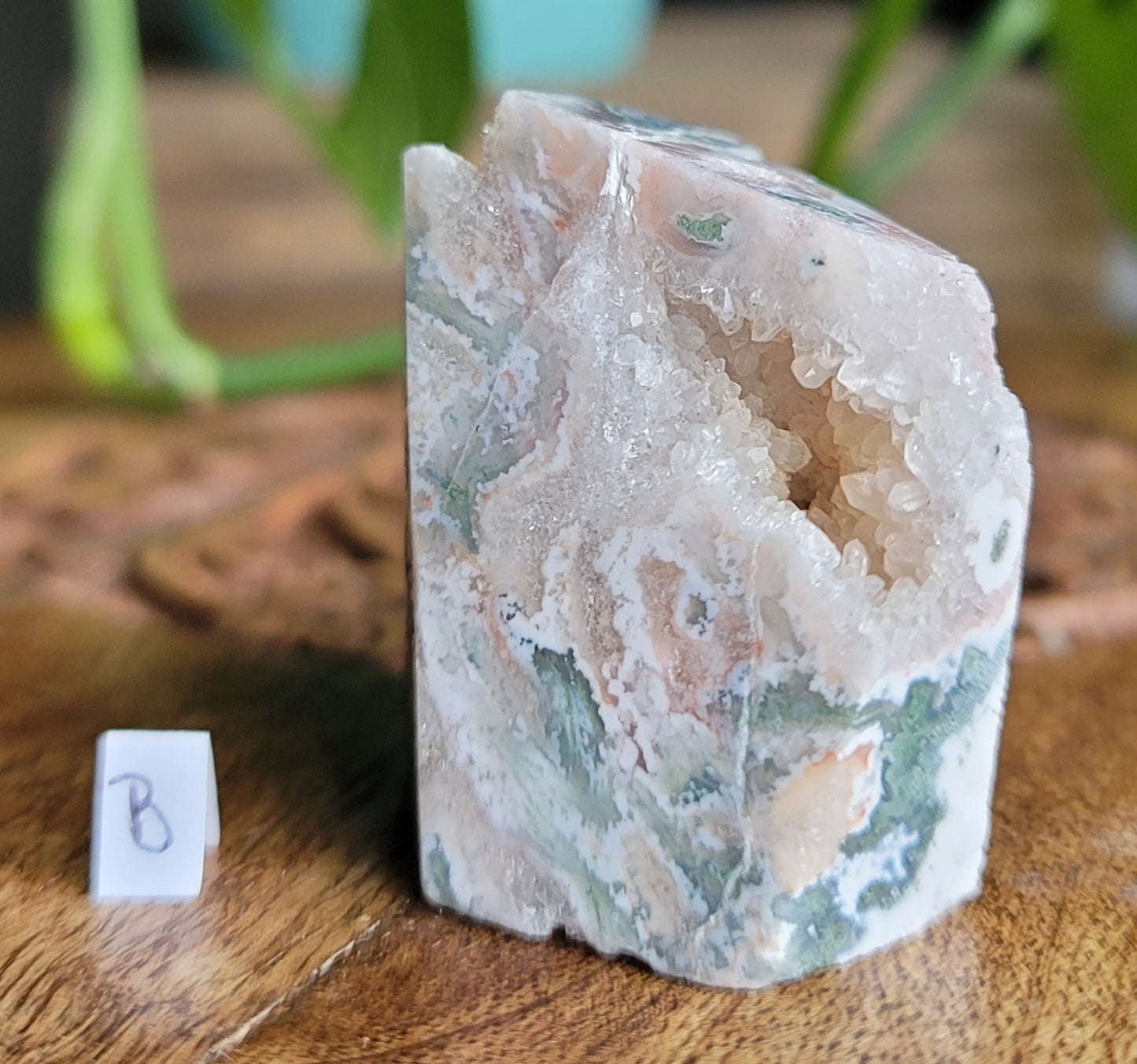 Pink Amethyst & Moss Agate Druzy Freeform – Healing & Spiritual Growth