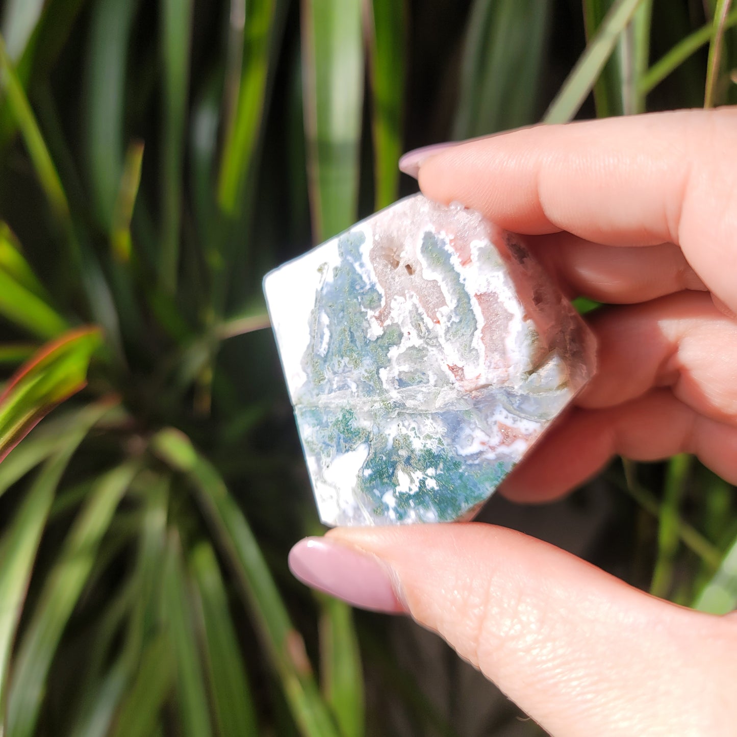 Pink Amethyst & Moss Agate Druzy Freeform – Healing & Spiritual Growth