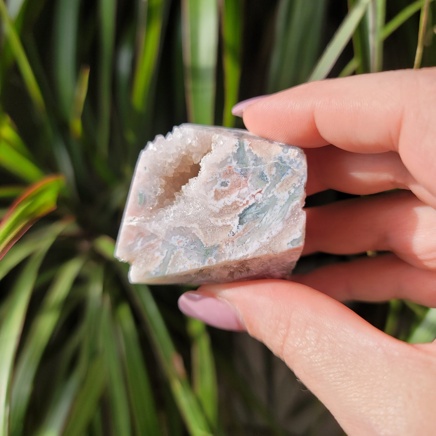 Pink Amethyst & Moss Agate Druzy Freeform – Healing & Spiritual Growth