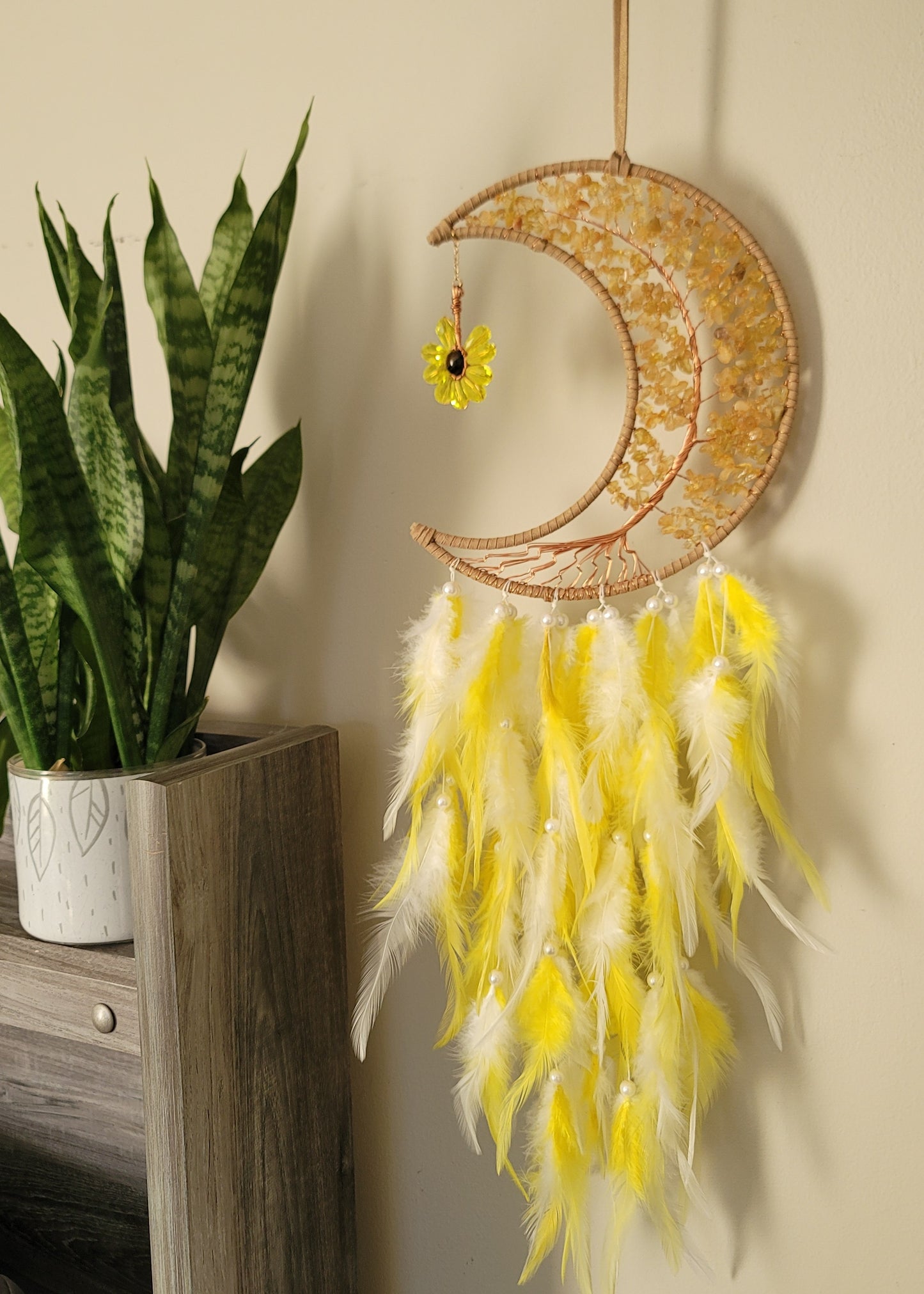 Large Moon Dreamcatcher – Tree of Life with Carnelian, Citrine, Caribbean Calcite or Dyed Howlite