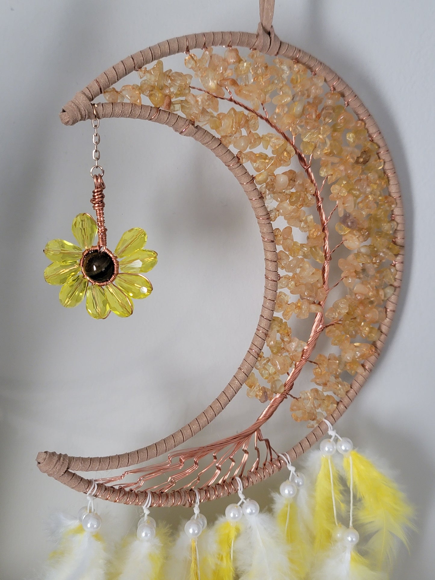 Large Moon Dreamcatcher – Tree of Life with Carnelian, Citrine, Caribbean Calcite or Dyed Howlite