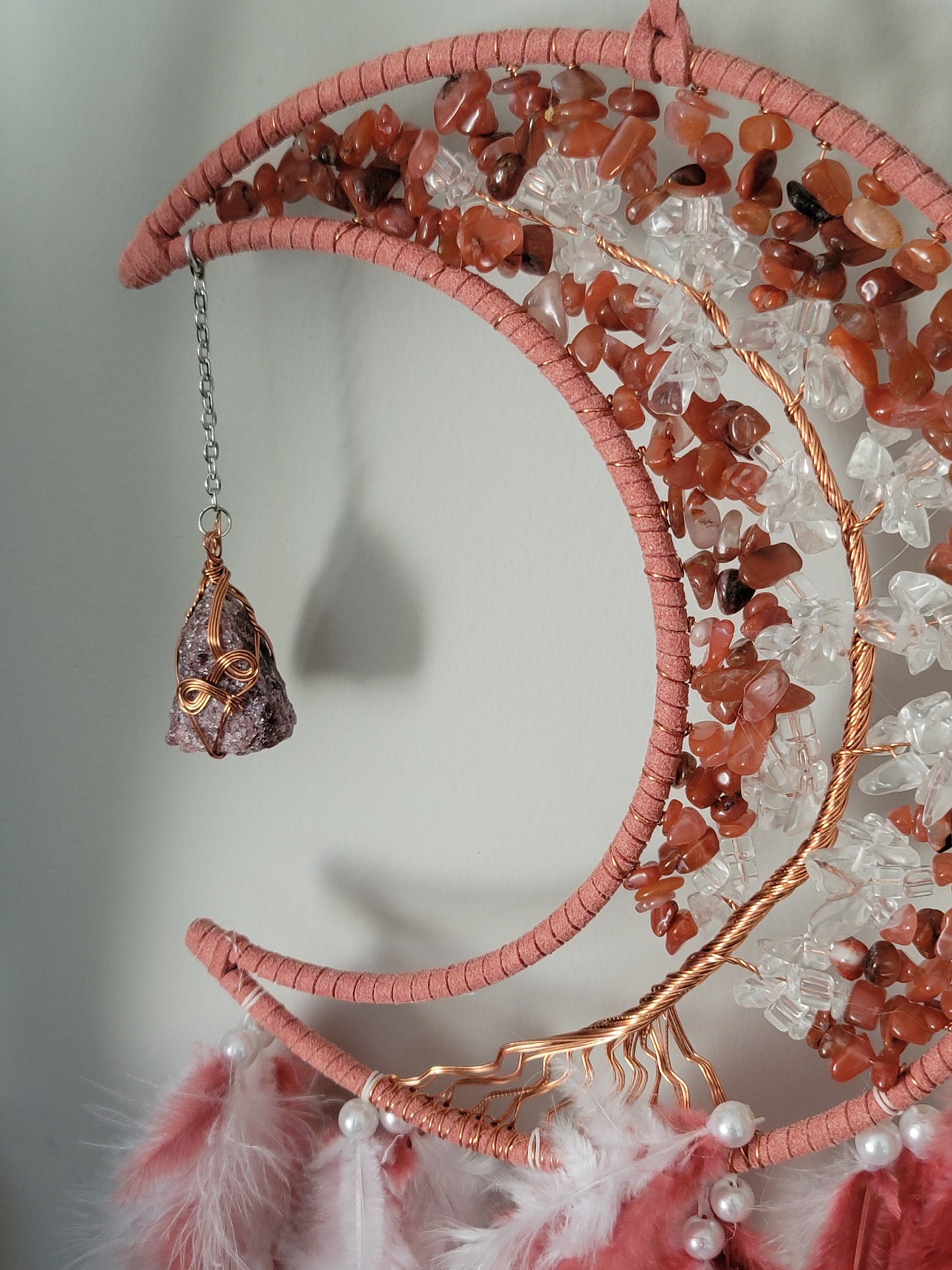 Large Moon Dreamcatcher – Tree of Life with Carnelian, Citrine, Caribbean Calcite or Dyed Howlite