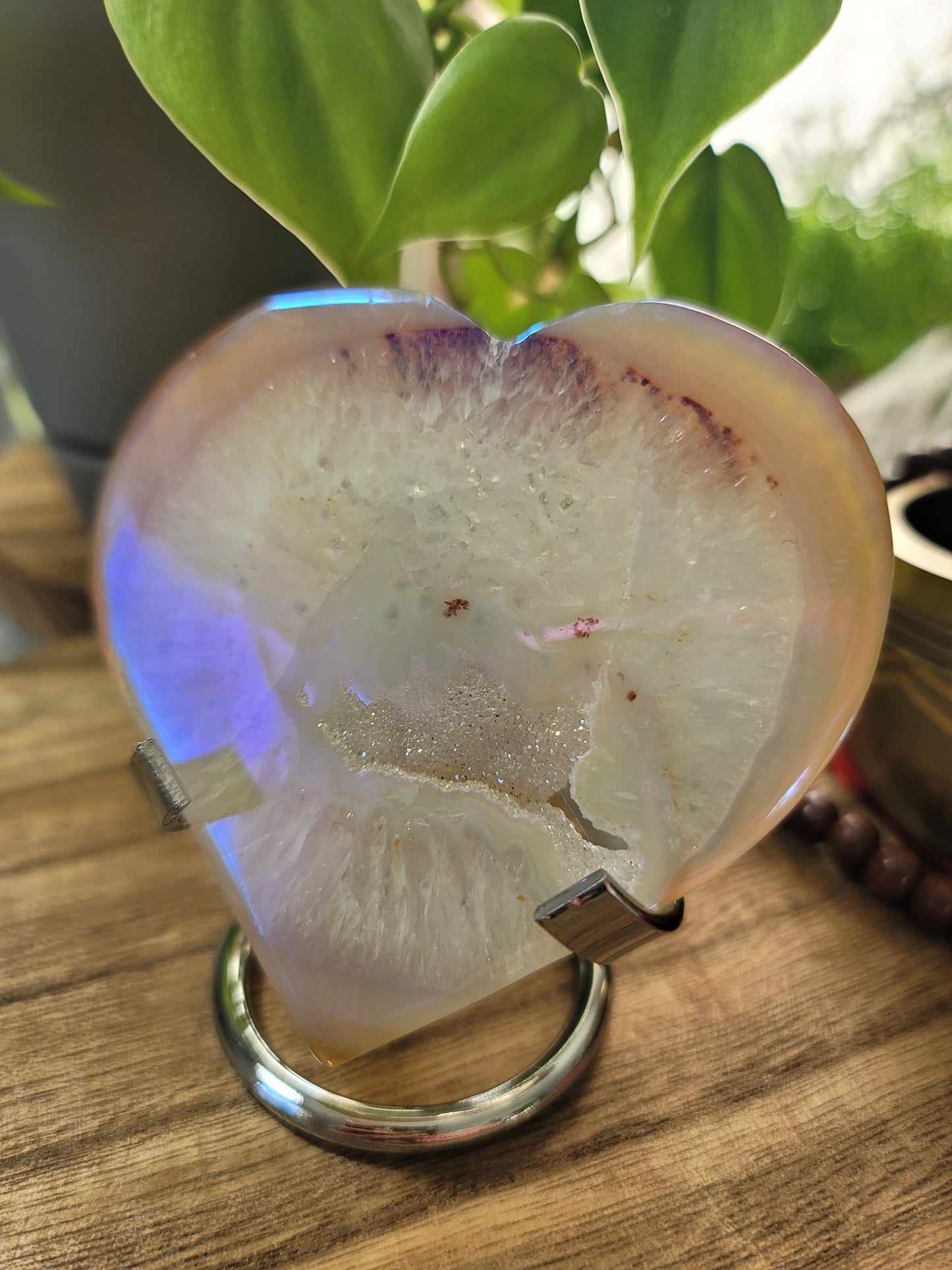 Aura Druzy Agate Heart on Silver Stand – Fresh Energy, Radiance & Spiritual Glow
