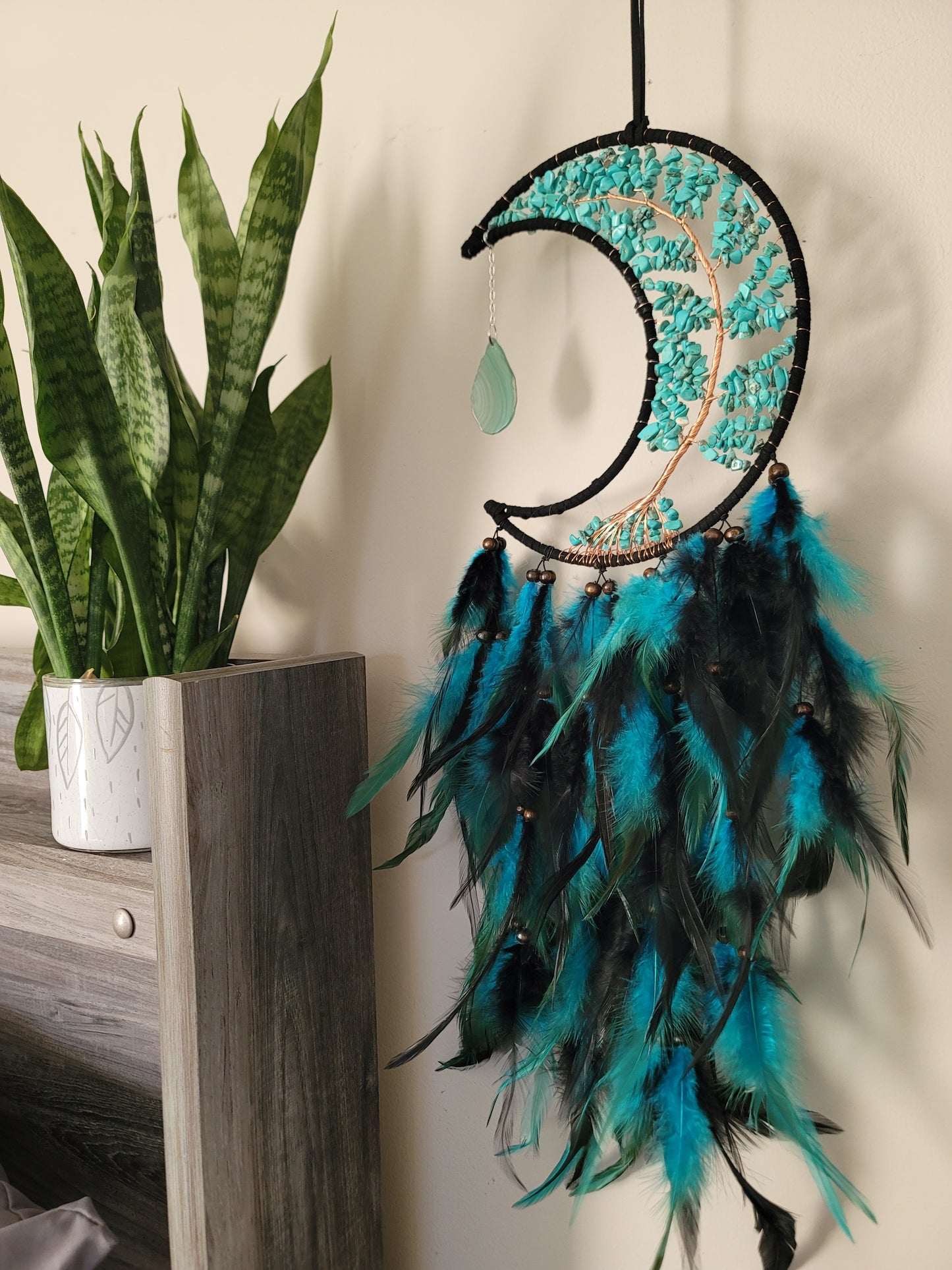 Large Moon Dreamcatcher – Tree of Life with Carnelian, Citrine, Caribbean Calcite or Dyed Howlite