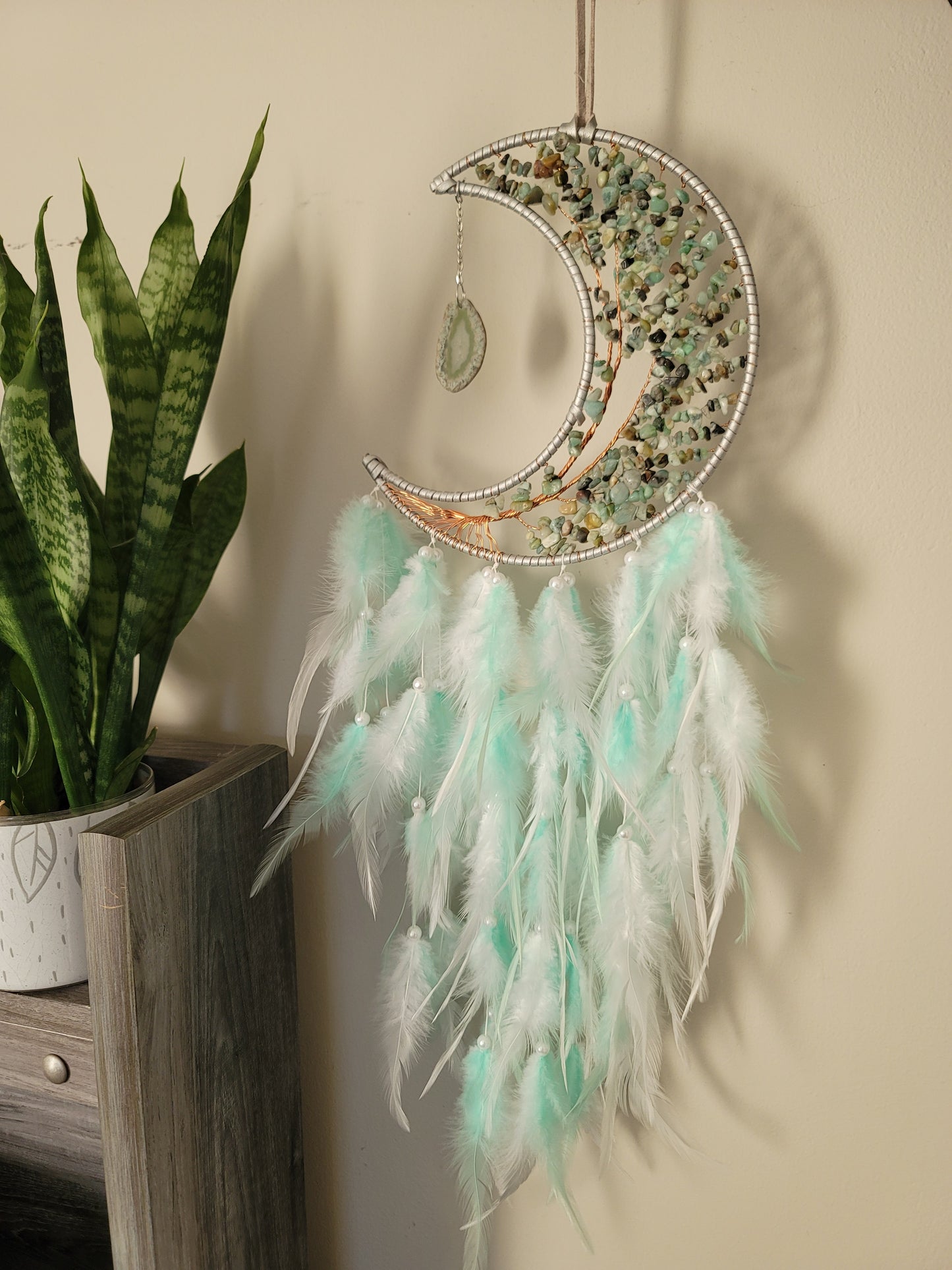 Large Moon Dreamcatcher – Tree of Life with Carnelian, Citrine, Caribbean Calcite or Dyed Howlite